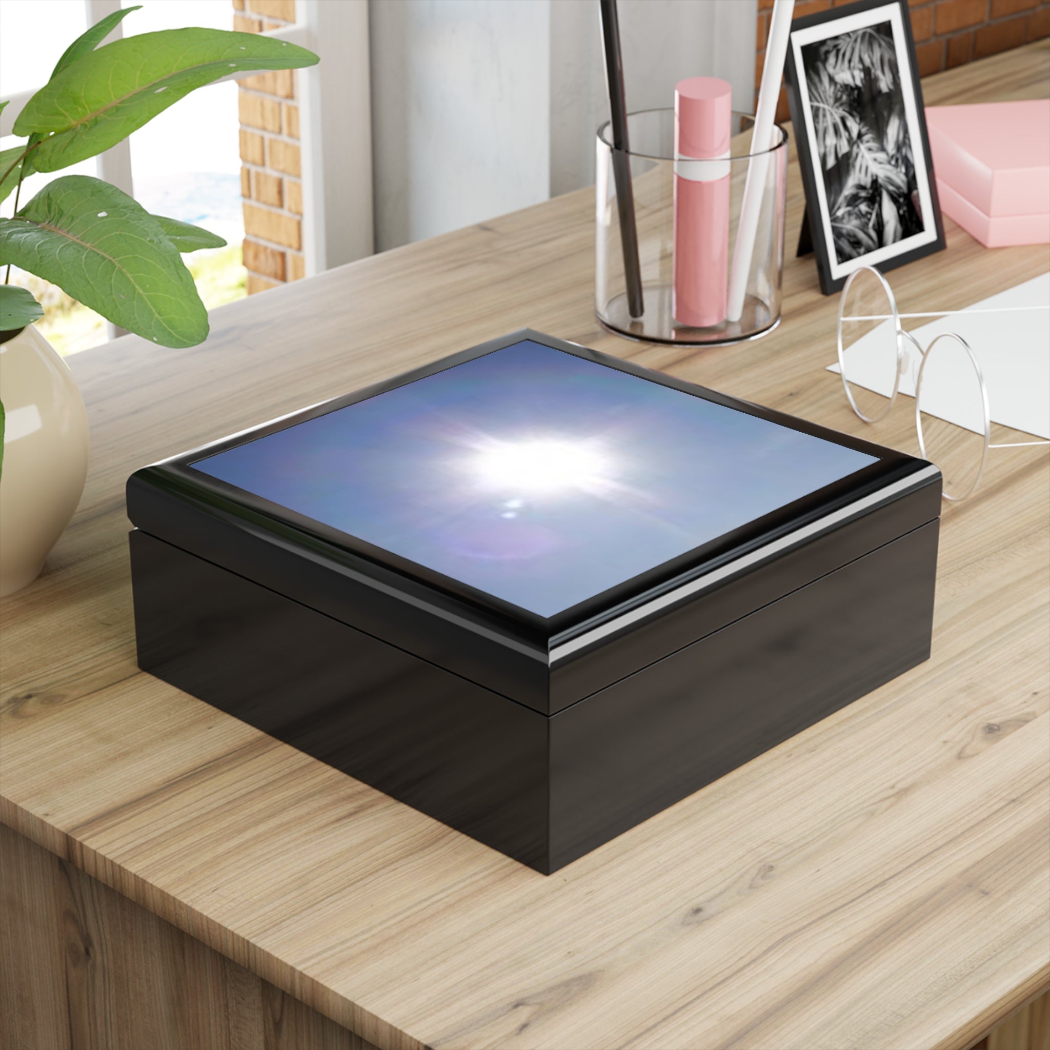 Bright Sun Photo Jewelry Box | Sky Sunburst Trinket Keepsake Box