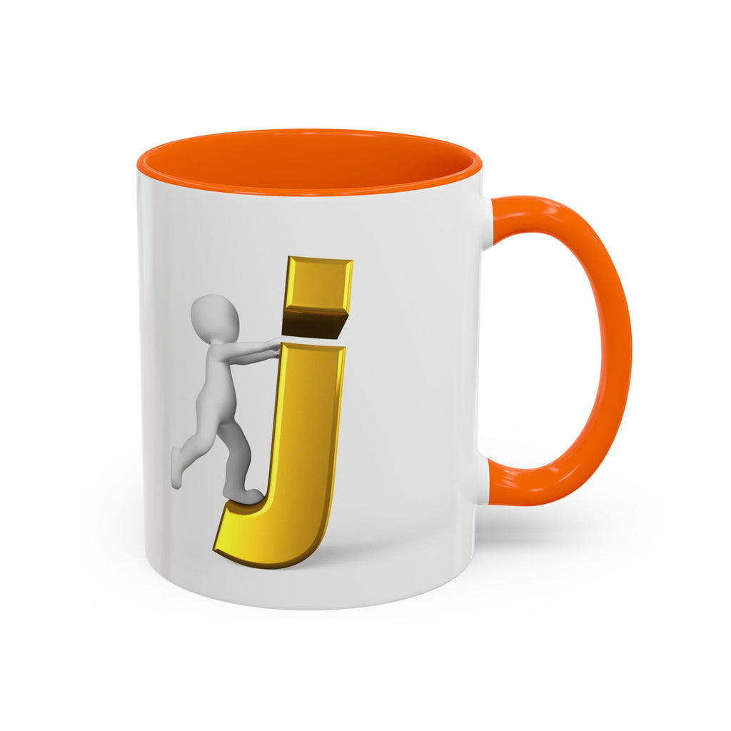 Tasse avec figurine 3D bâton poussant la lettre J dorée | Tasse à café