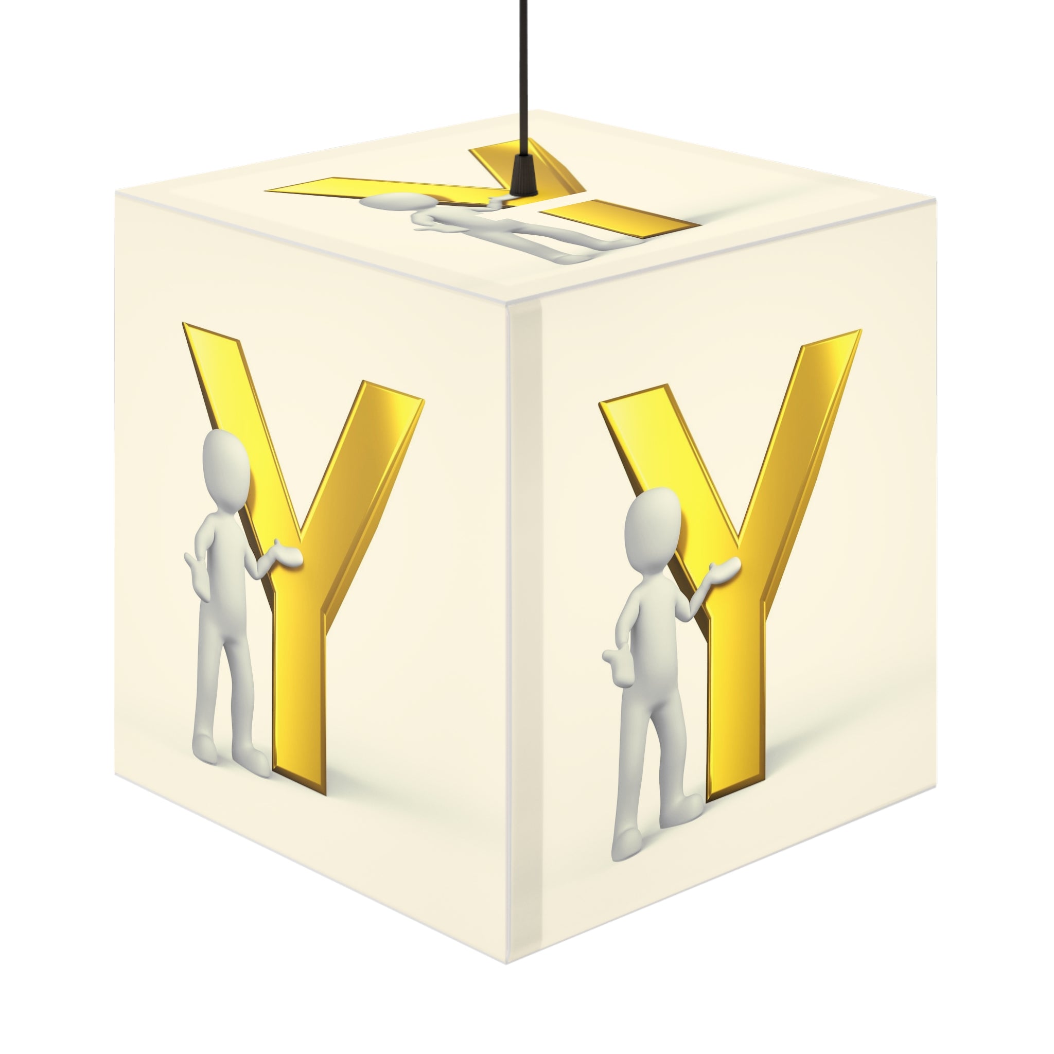 Veilleuse de chambre d'enfant : figurine 3D en bâton avec lampe cube lumineux en forme de lettre Y dorée
