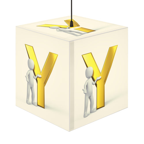 Veilleuse de chambre d'enfant : figurine 3D en bâton avec lampe cube lumineux en forme de lettre Y dorée