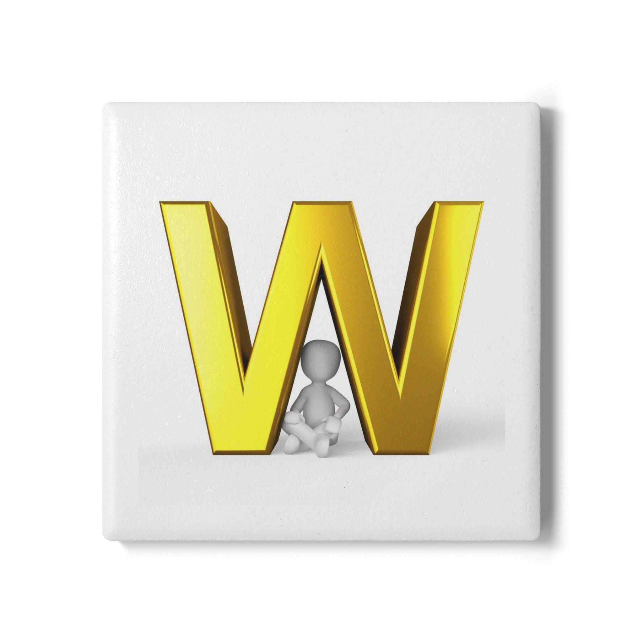 Gold Letter W Monogram Ceramic Coaster | Initial Coaster, Alphabet Drink Mat