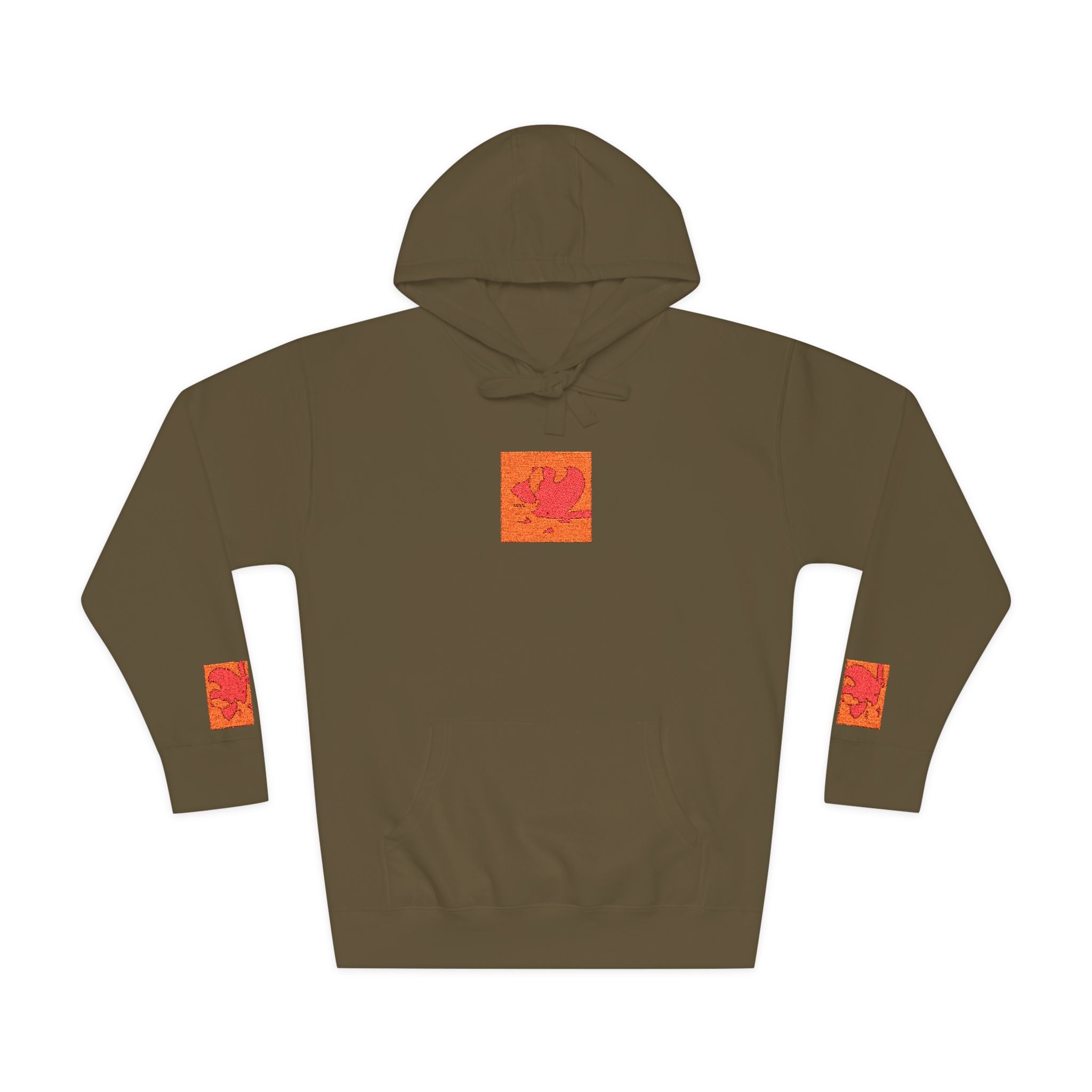 Orange Phoenix Pixel Art Hoodie | Square Chest & Sleeve Patch