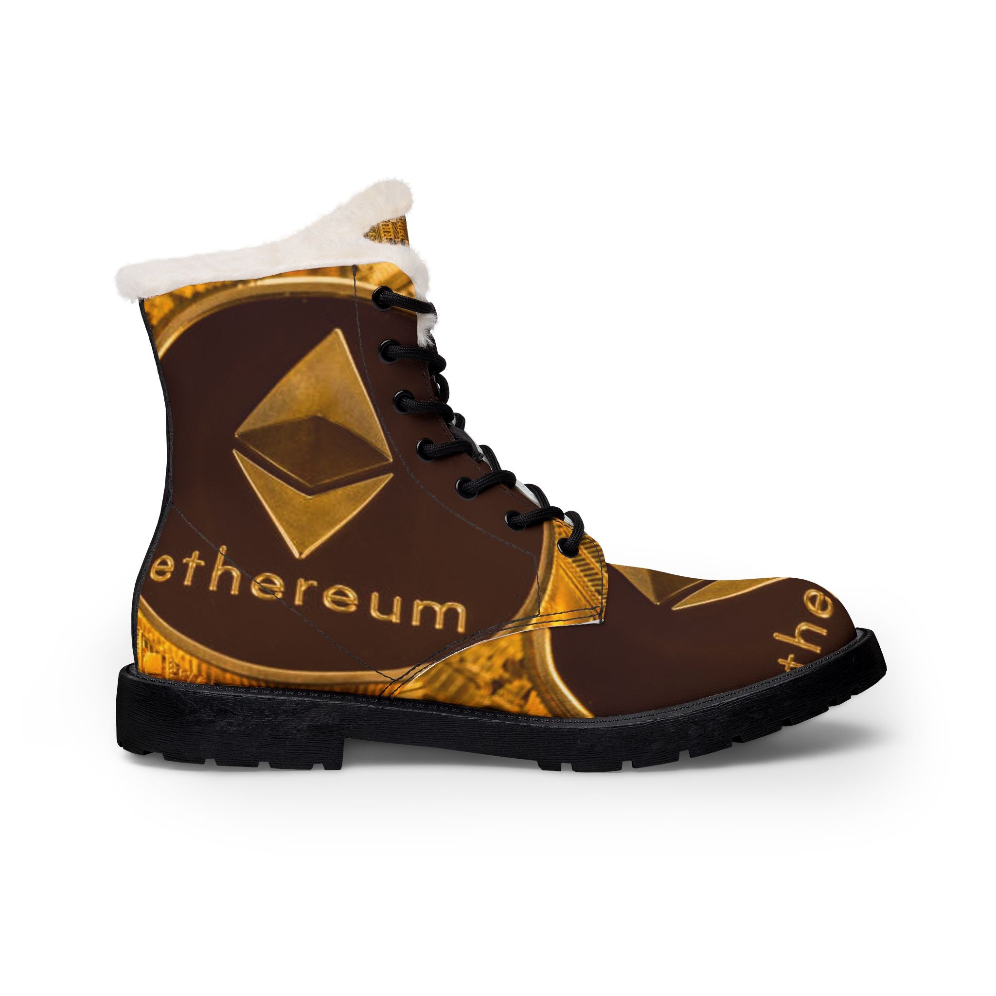 Ethereum Crypto Logo Boots | Fur Lined Leather Boots
