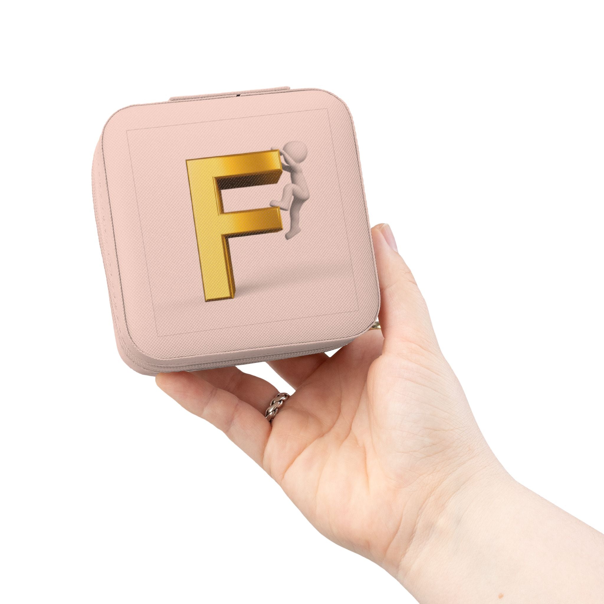 Trousse de voyage à bijoux monogramme lettre F dorée | Organisateur de bijoux compact et portable