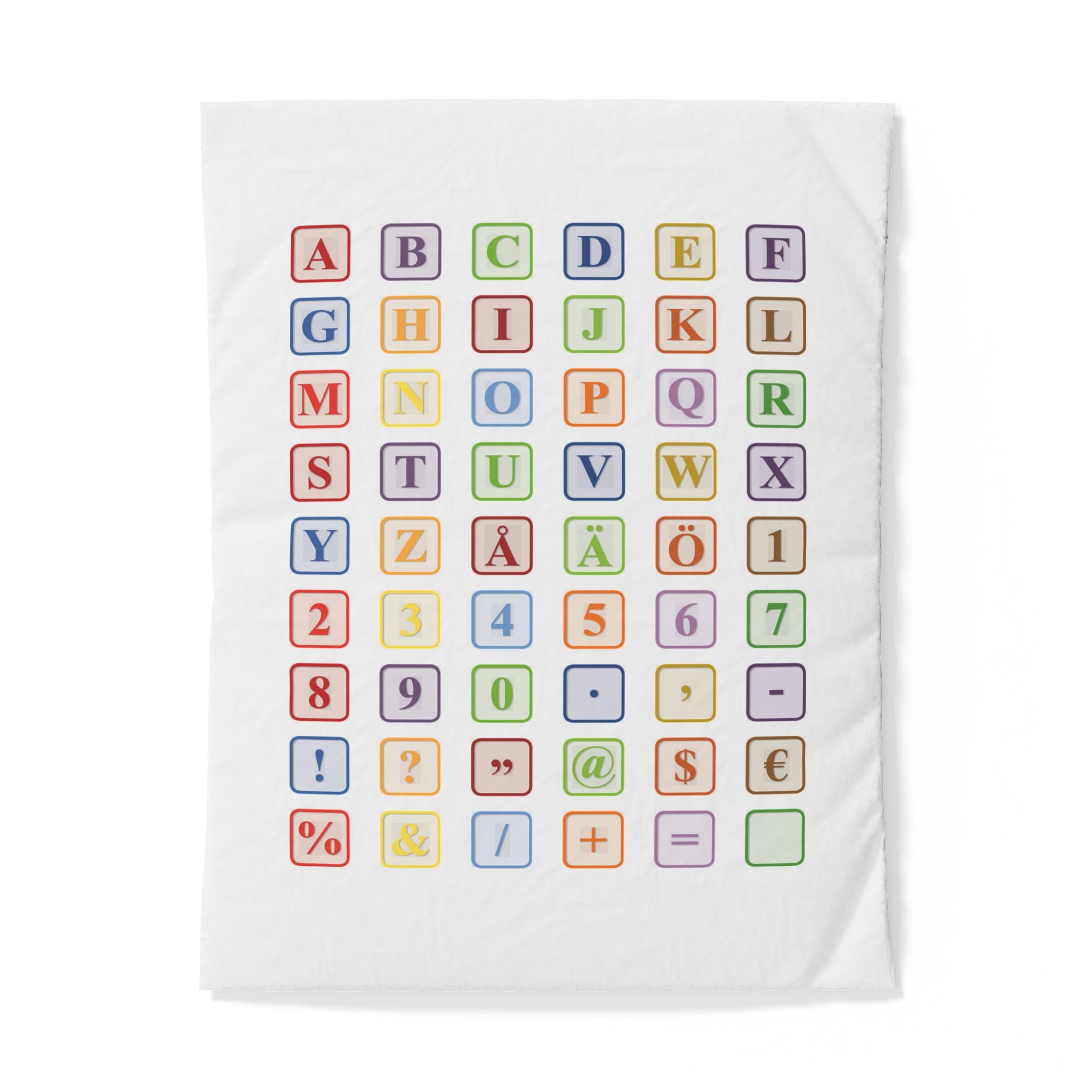 Housse de Couette en Coton Alphabets et Symboles Colorés | Parure de Lit pour Enfants Motifs Blocs ABC