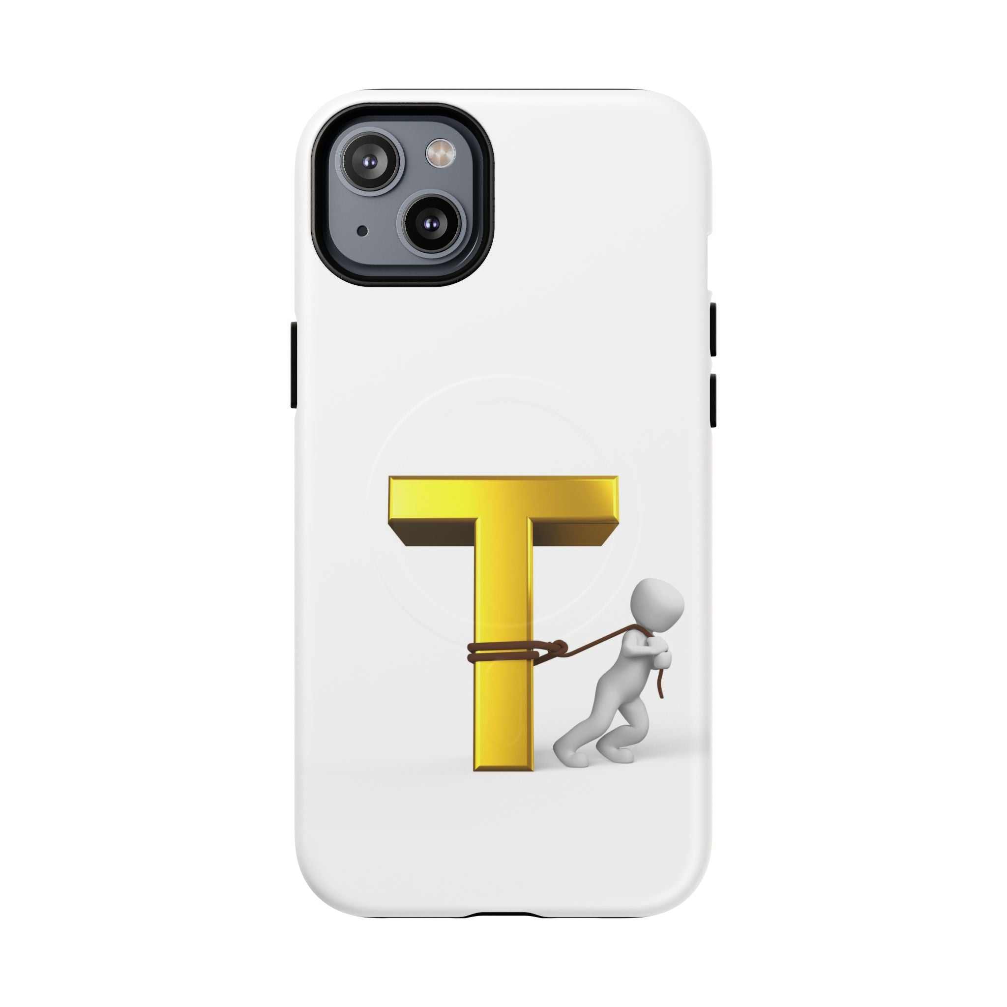 Coque de téléphone Lettre T en or avec personnage tirant | Coque magnétique résistante