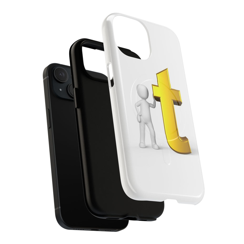 3D Person Leaning on Gold Letter T phone case | Tough Magnetic Case