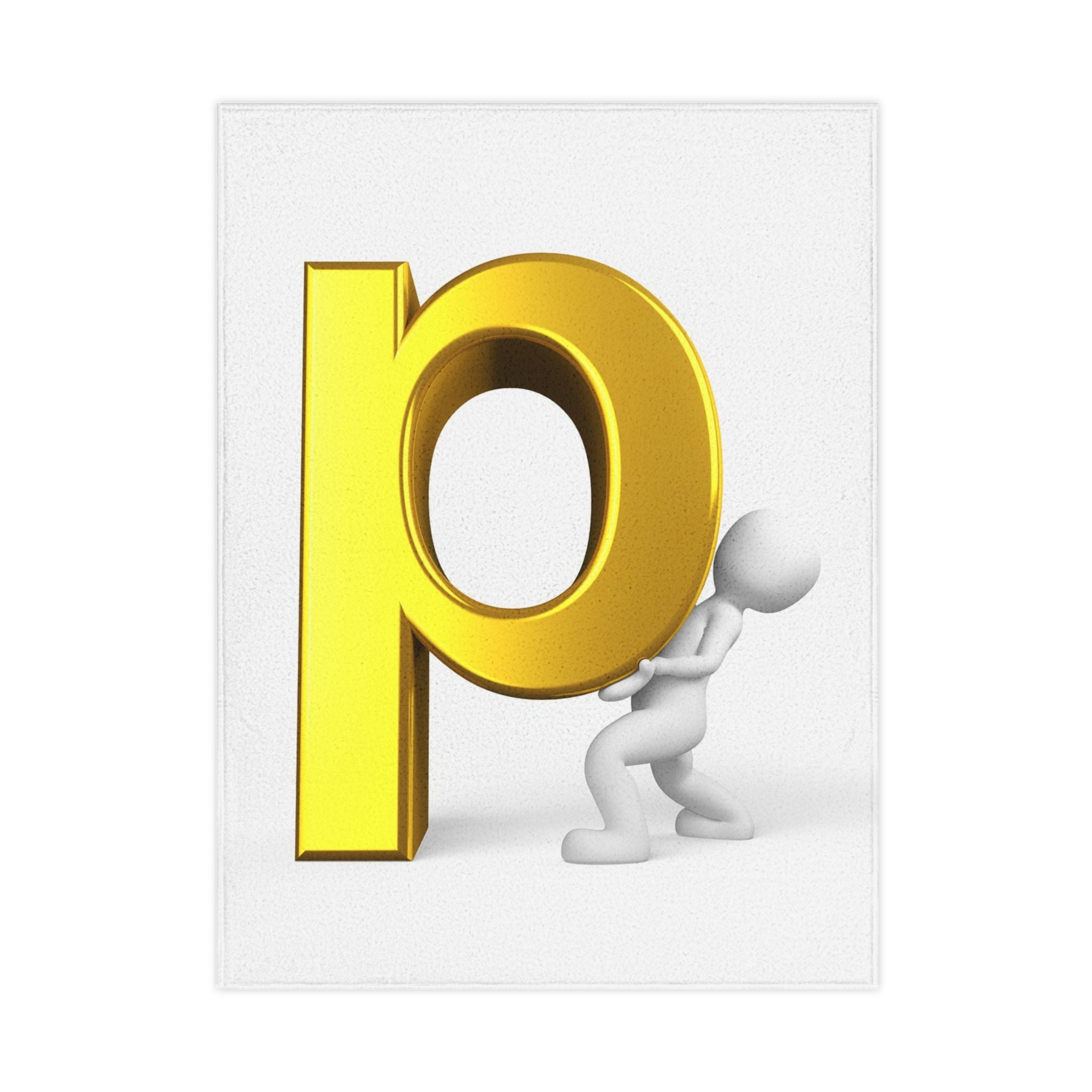 Gold Letter P Alphabet Design Toddler Blanket | Cute 3D Character Playroom Decor