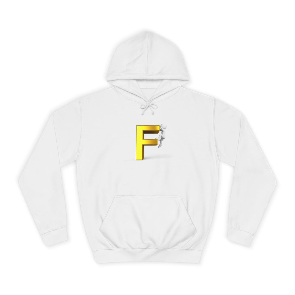3D Gold Letter F Hoodie | Climbing Figurine Letterman Style