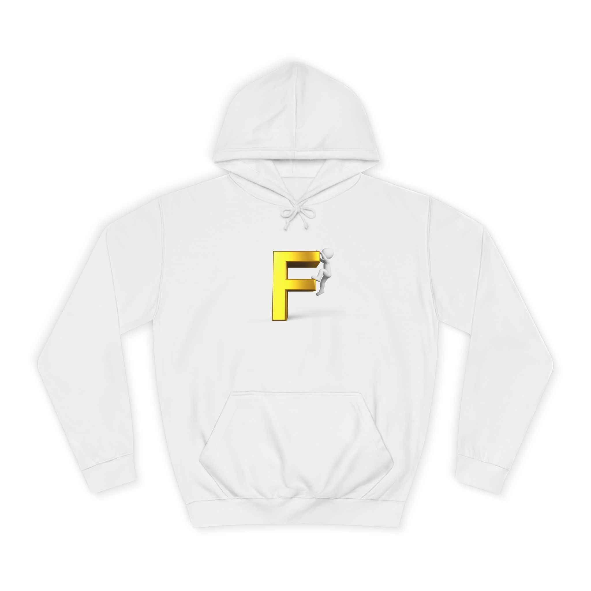 3D Gold Letter F Hoodie | Climbing Figurine Letterman Style