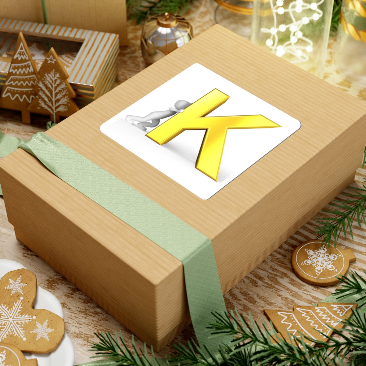 Yellow 3D Letter K Sticker | Kiss-Cut Letter K Decal