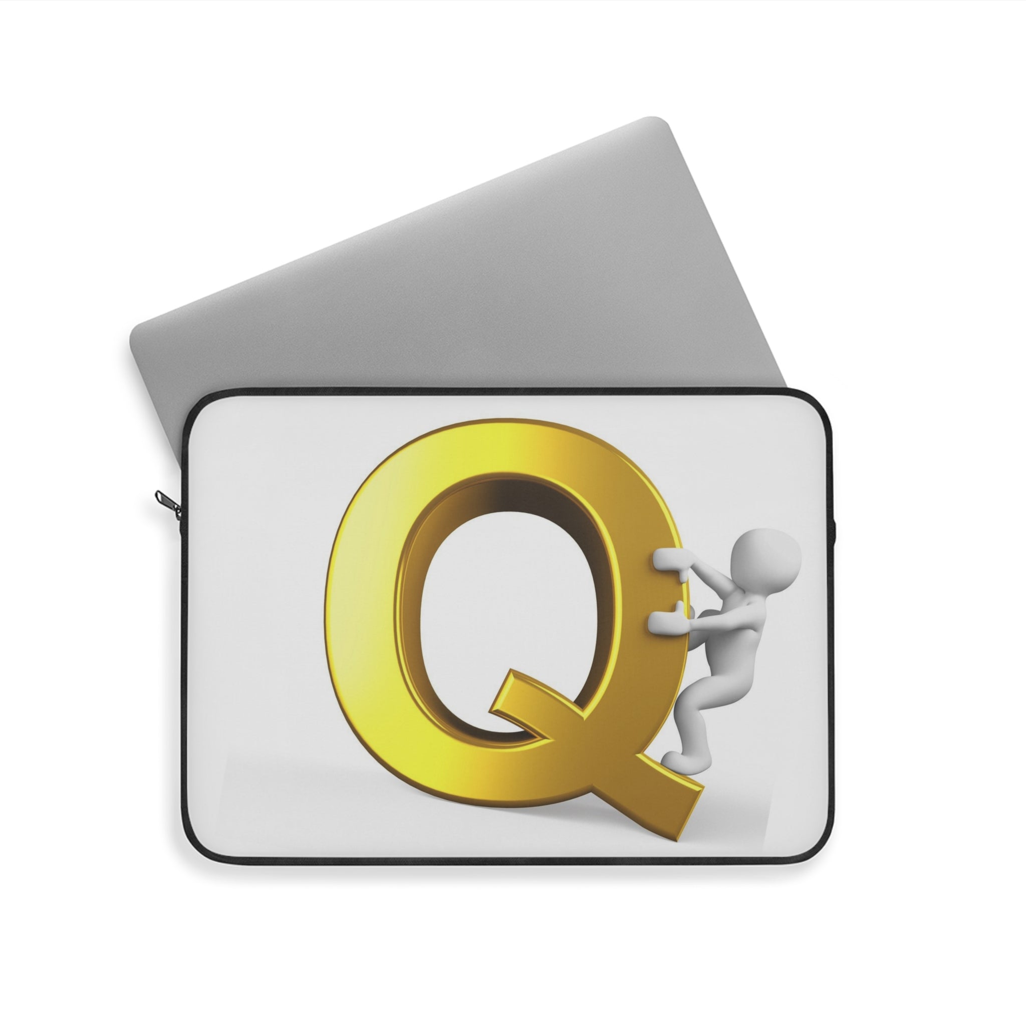 Gold Letter Q with Climbing Figure Laptop Sleeve | Monogram Initial Q