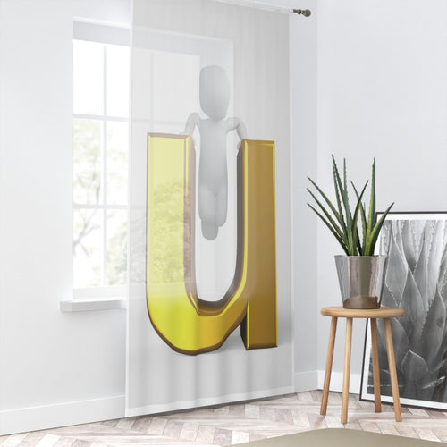 Rideau de fenêtre avec lettre U 3D et figure | Panneau de draperie avec initiale d'alphabet