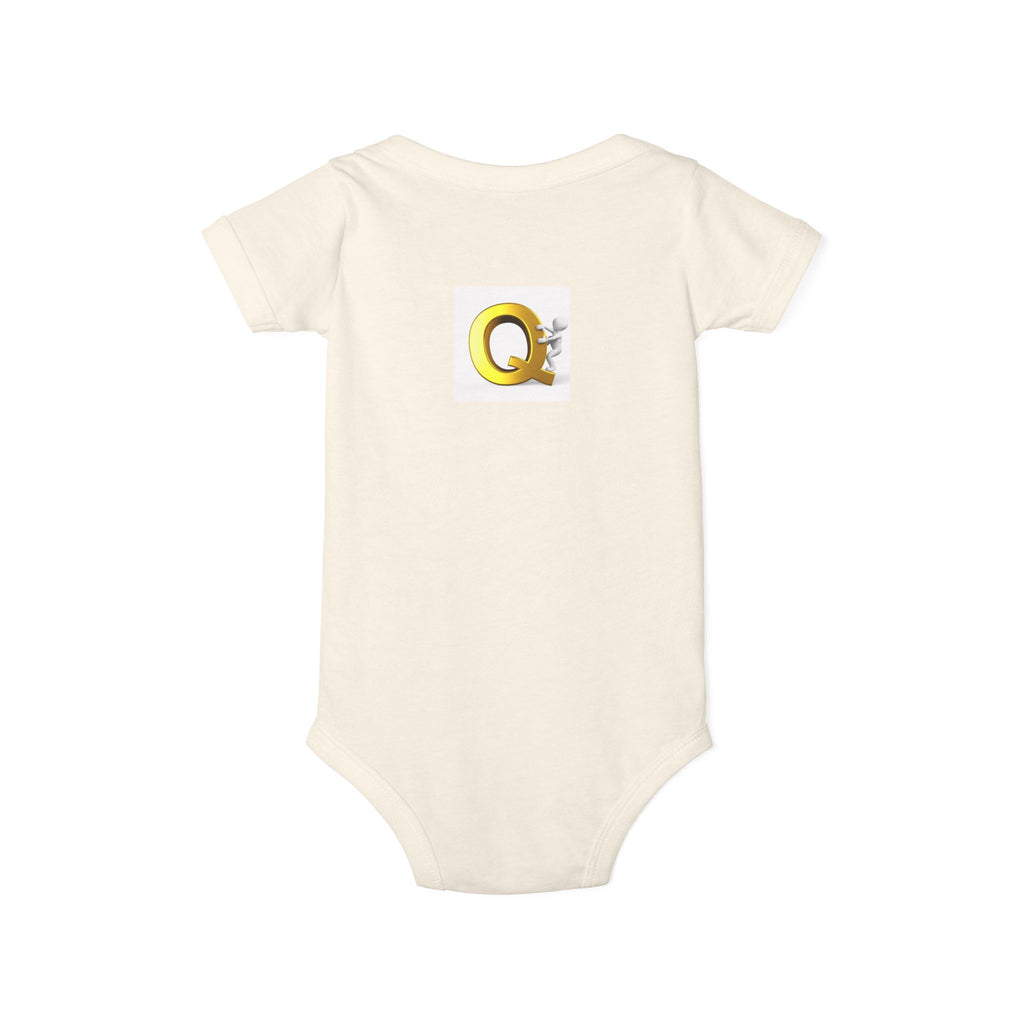 Gold Letter Q with Cute Figure Infant One Piece | Baby Monogram Bodysuit