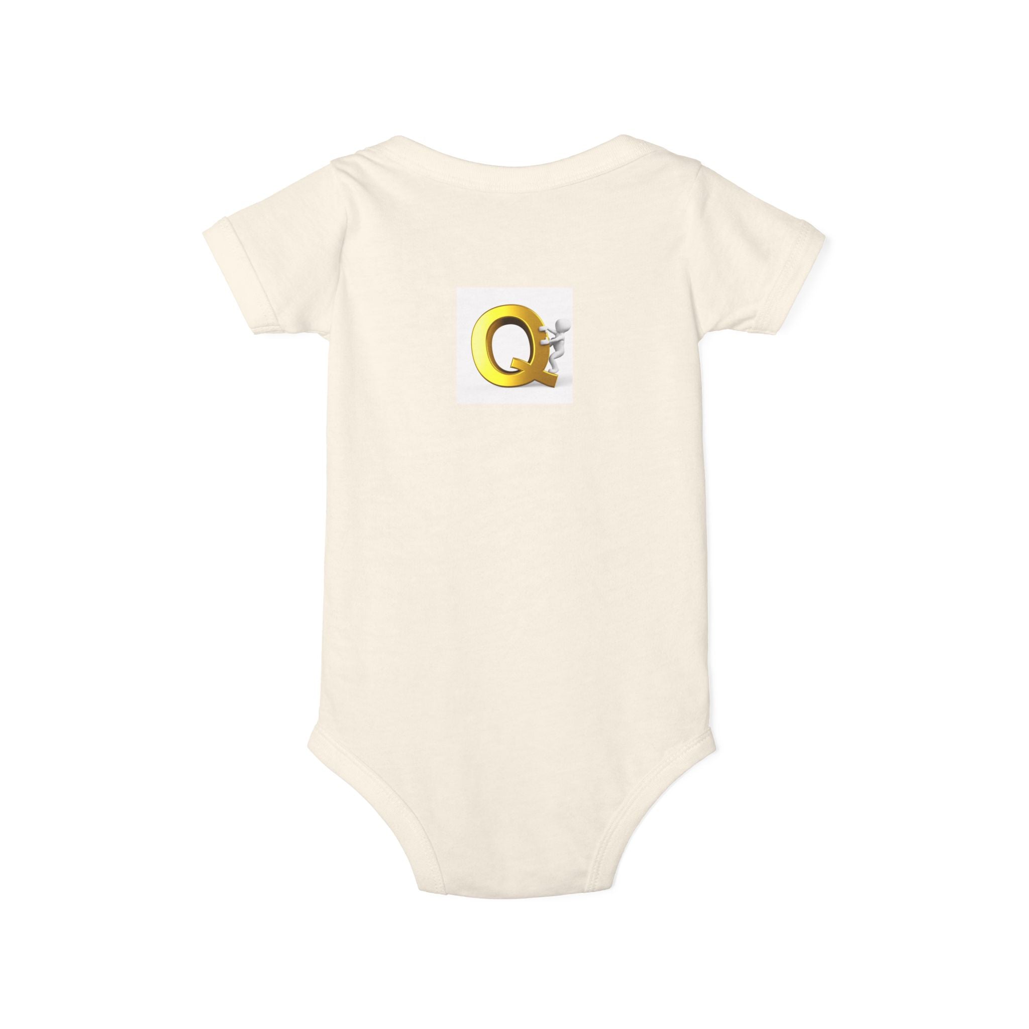 Gold Letter Q with Cute Figure Infant One Piece | Baby Monogram Bodysuit