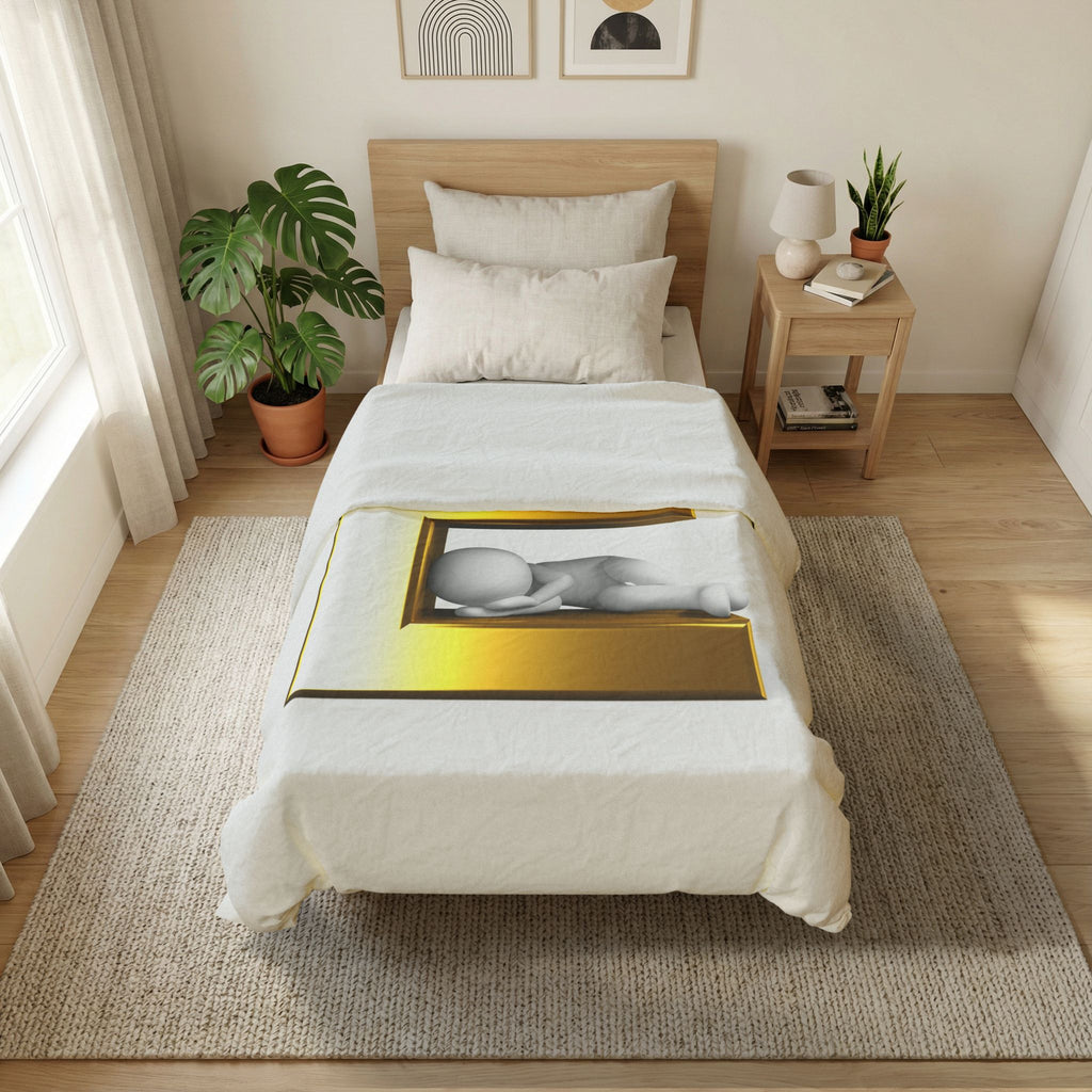 Golden Letter E with Sleeping Figure duvet cover | Initial monogram bedding