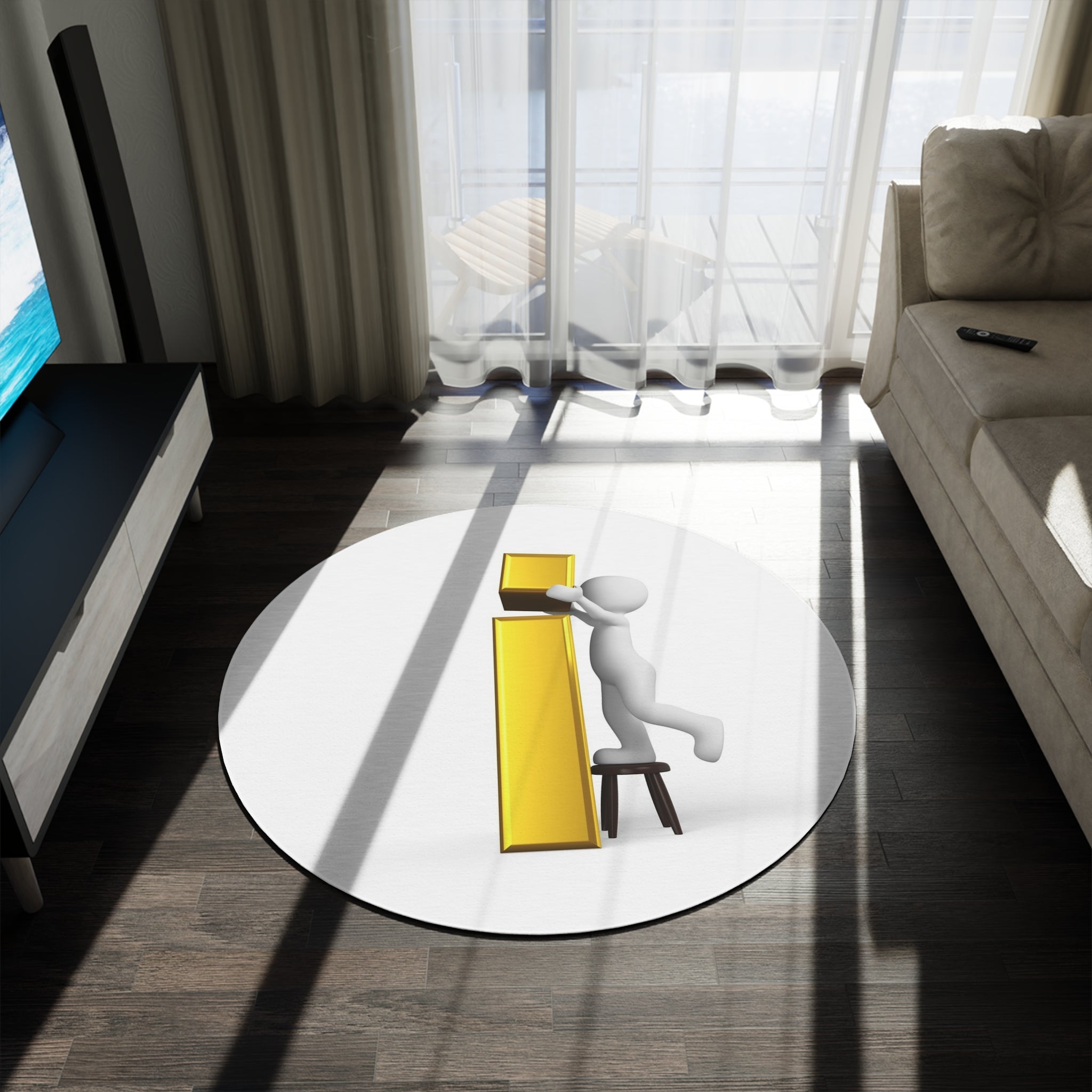 3D Character Building Gold Letter i Round Rug | Playroom Floor Mat
