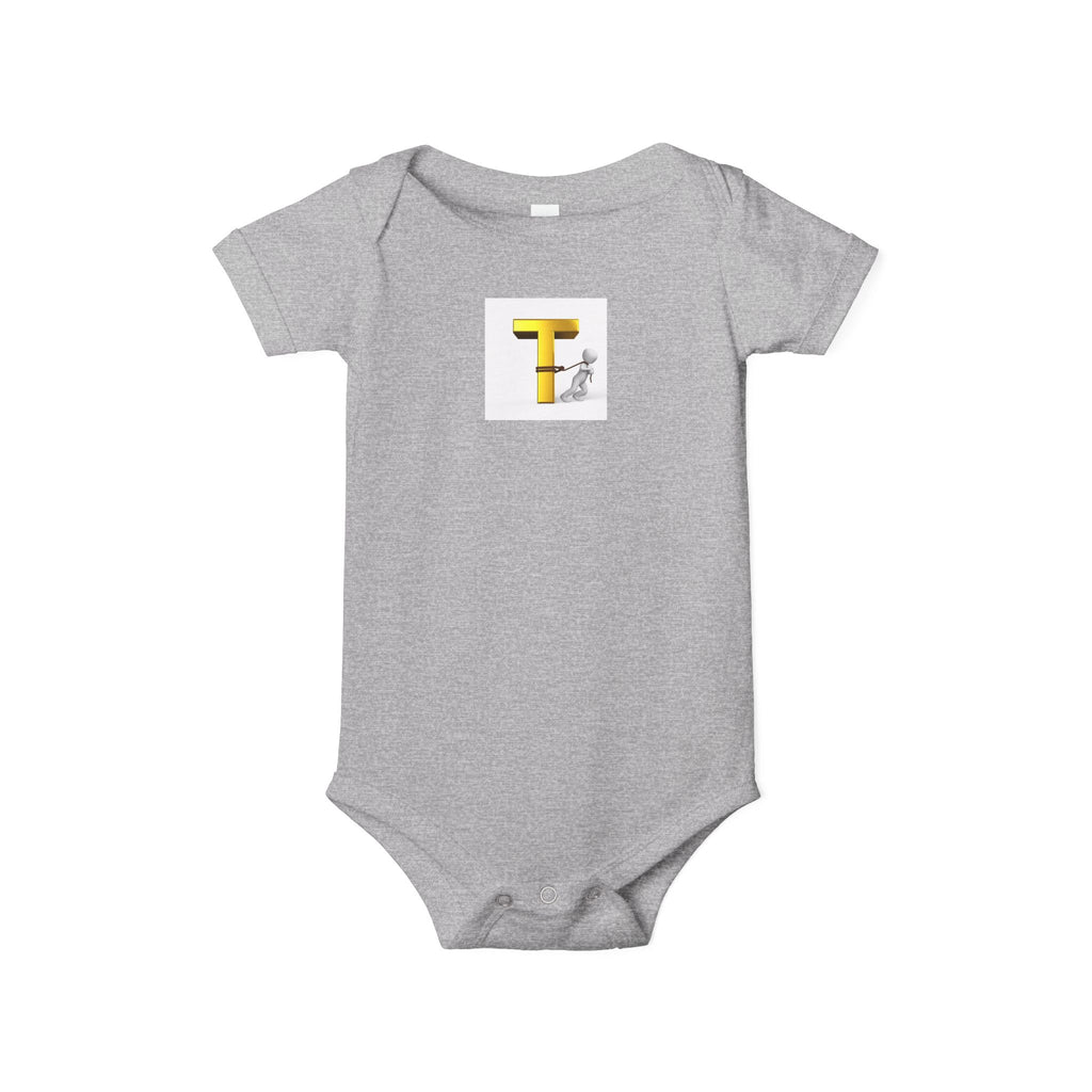 Yellow Letter T with Figure Infant Onesie | Baby Monogram Onesie