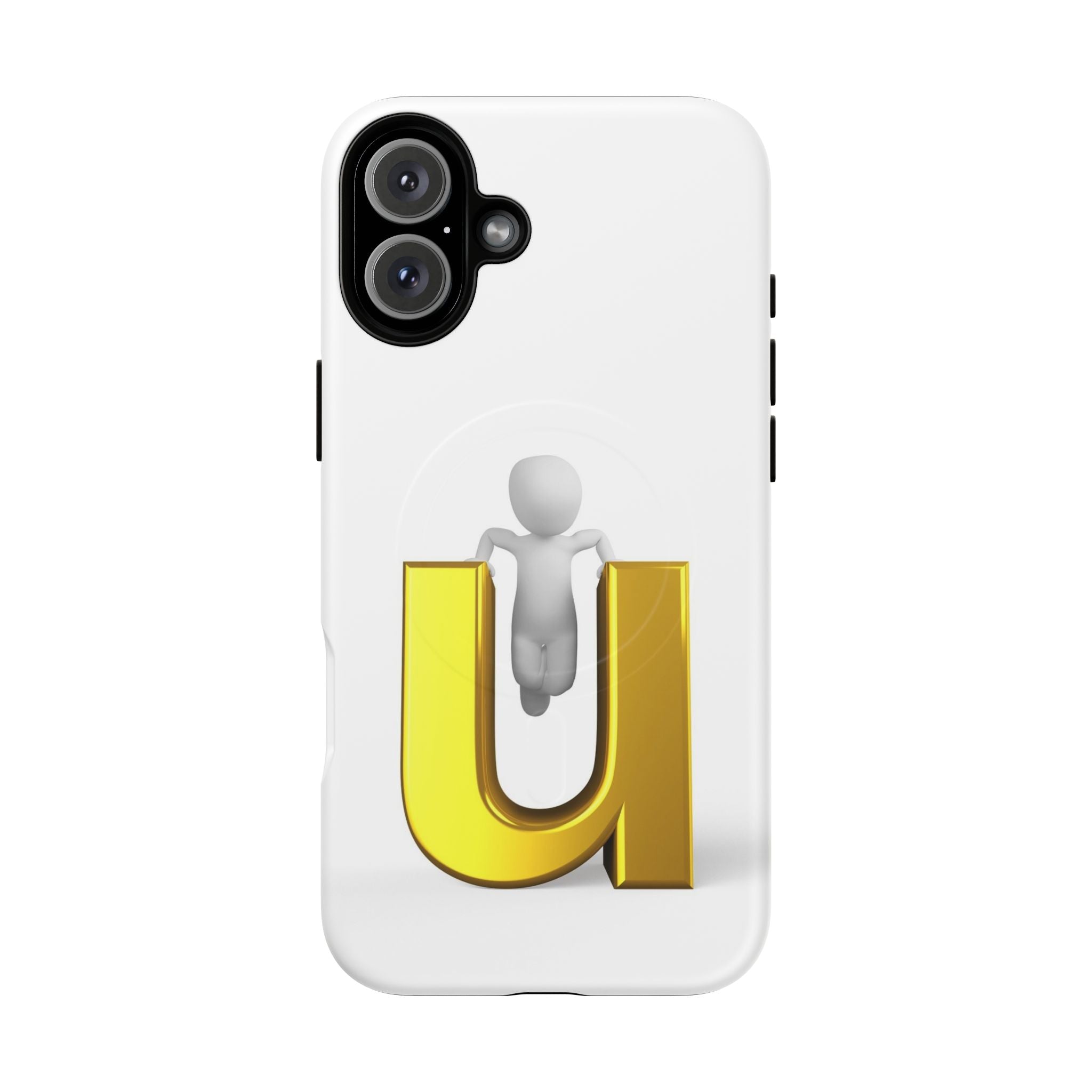 Coque de téléphone 3D Personnage avec Lettre U Dorée | Coque Magnétique Robuste