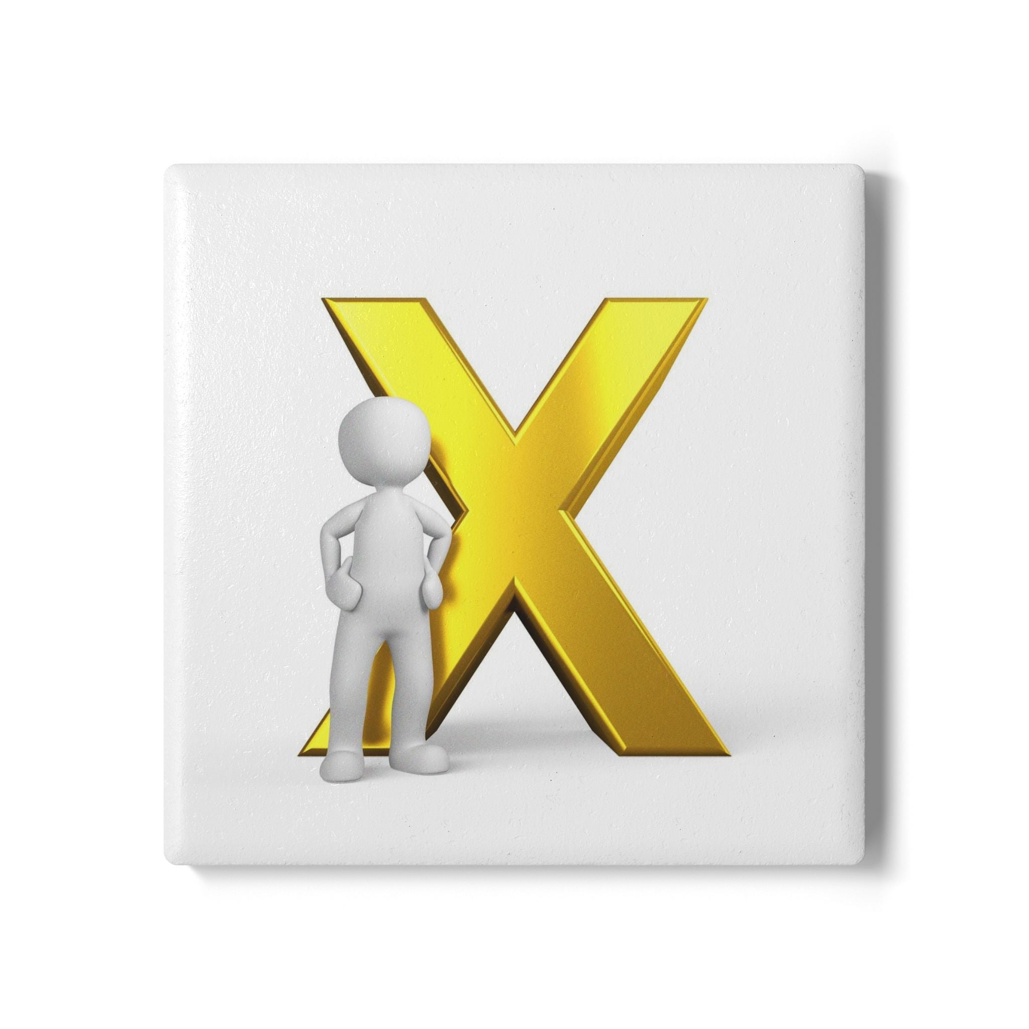 Gold X with Standing Figure Ceramic Coaster | Initial X Letter Drink Mat