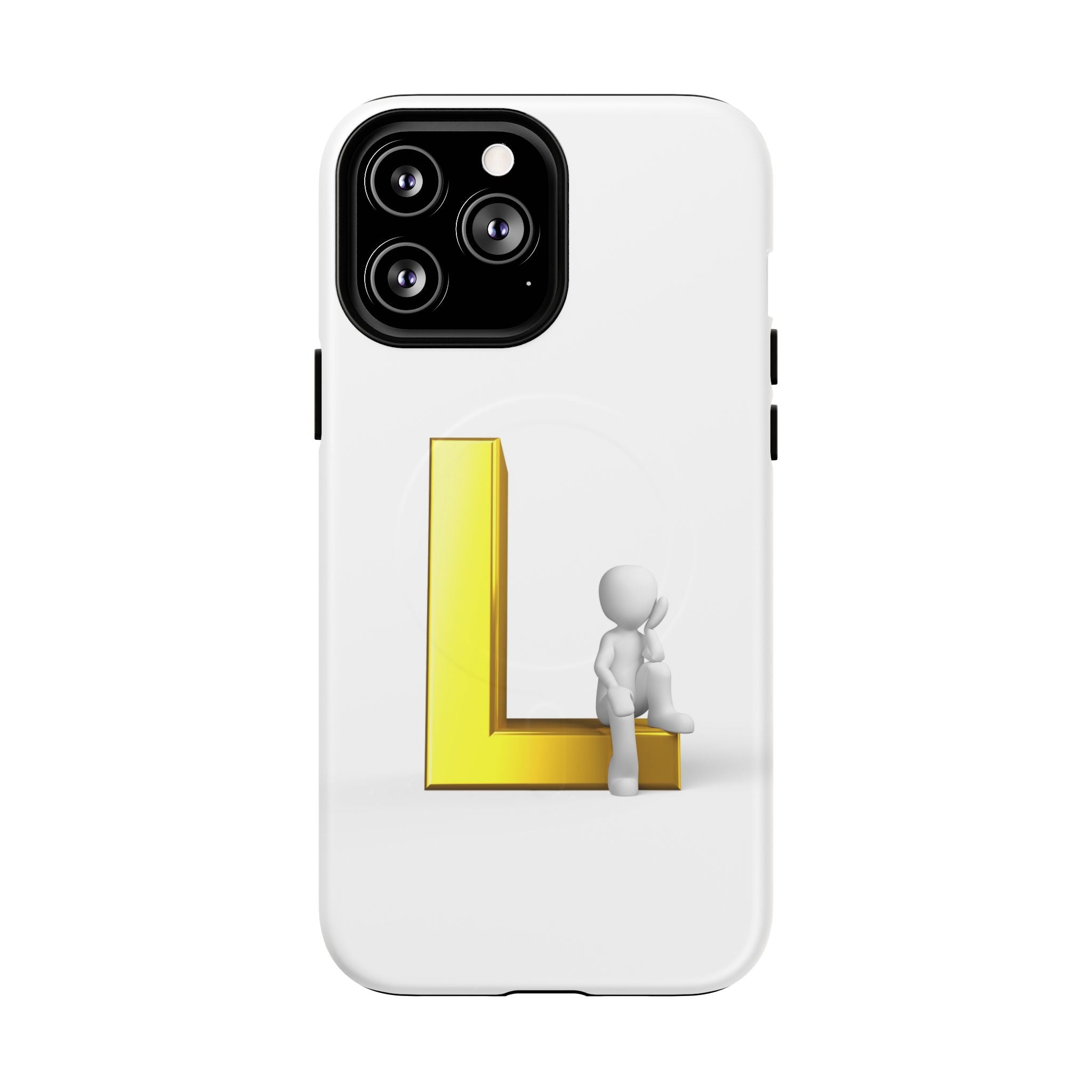 Yellow 3D Letter L with Sitting Figure phone case | Tough Magnetic Case
