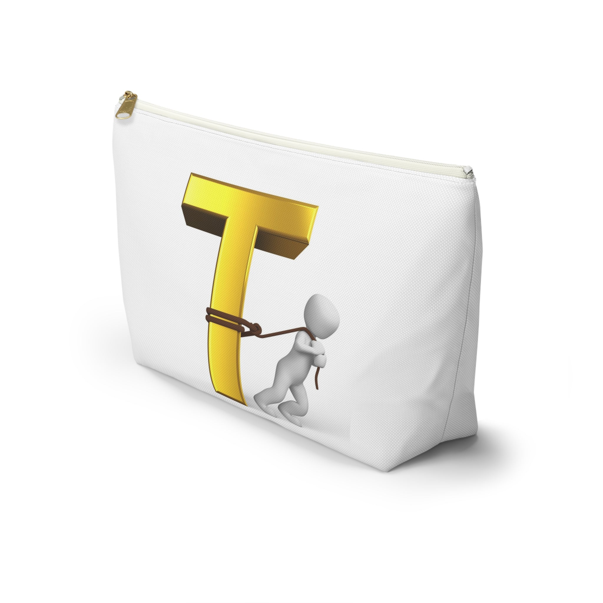 Gold Letter T with Person Pulling Rope Accessory Pouch