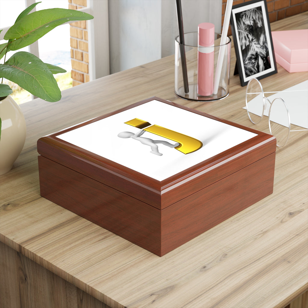 Gold Letter J with Climbing Figure Jewelry Box | Personalized Initial Decor