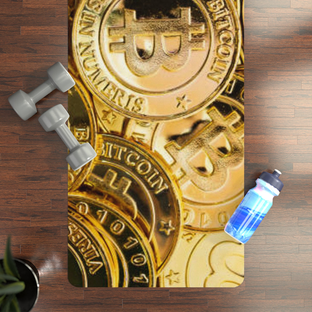 Gold Bitcoin Coin Pattern Rubber Yoga Mat | Crypto Cryptocurrency Exercise Mat