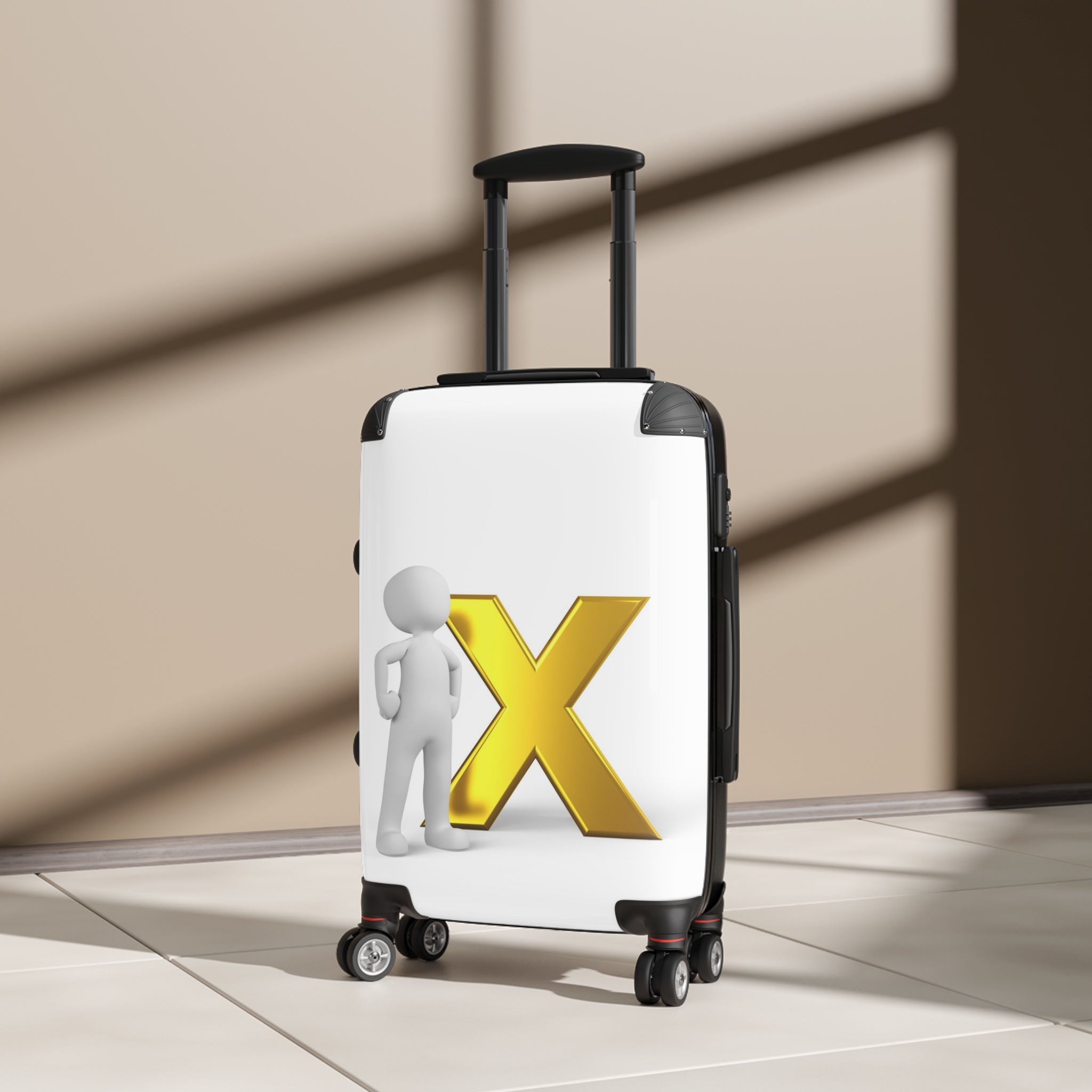 3D Stick Figure with Gold X Suitcase | Personalized Luggage Sticker