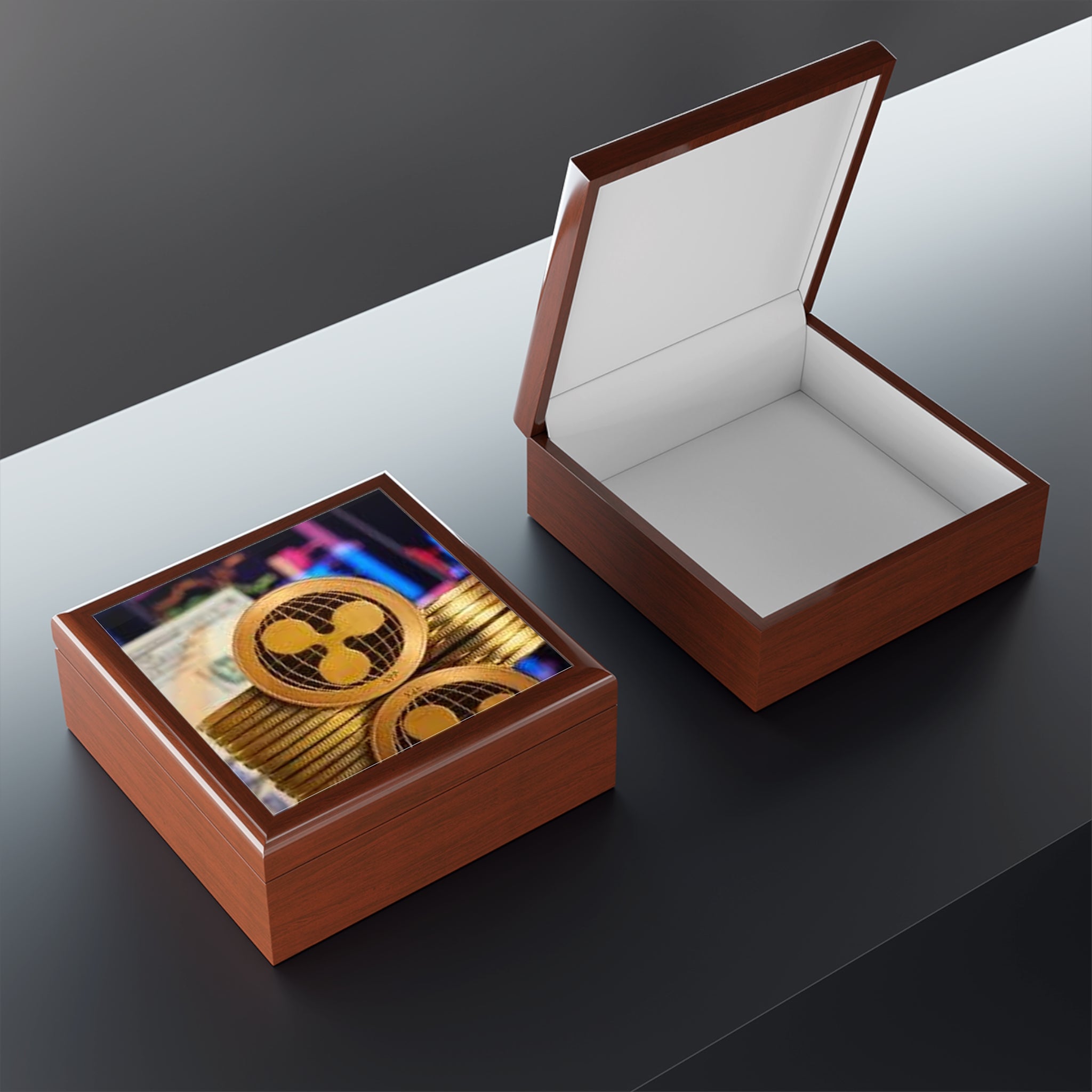 Ripple Cryptocurrency Coin Jewelry Box | Ripple Logo Keepsake Trinket Box