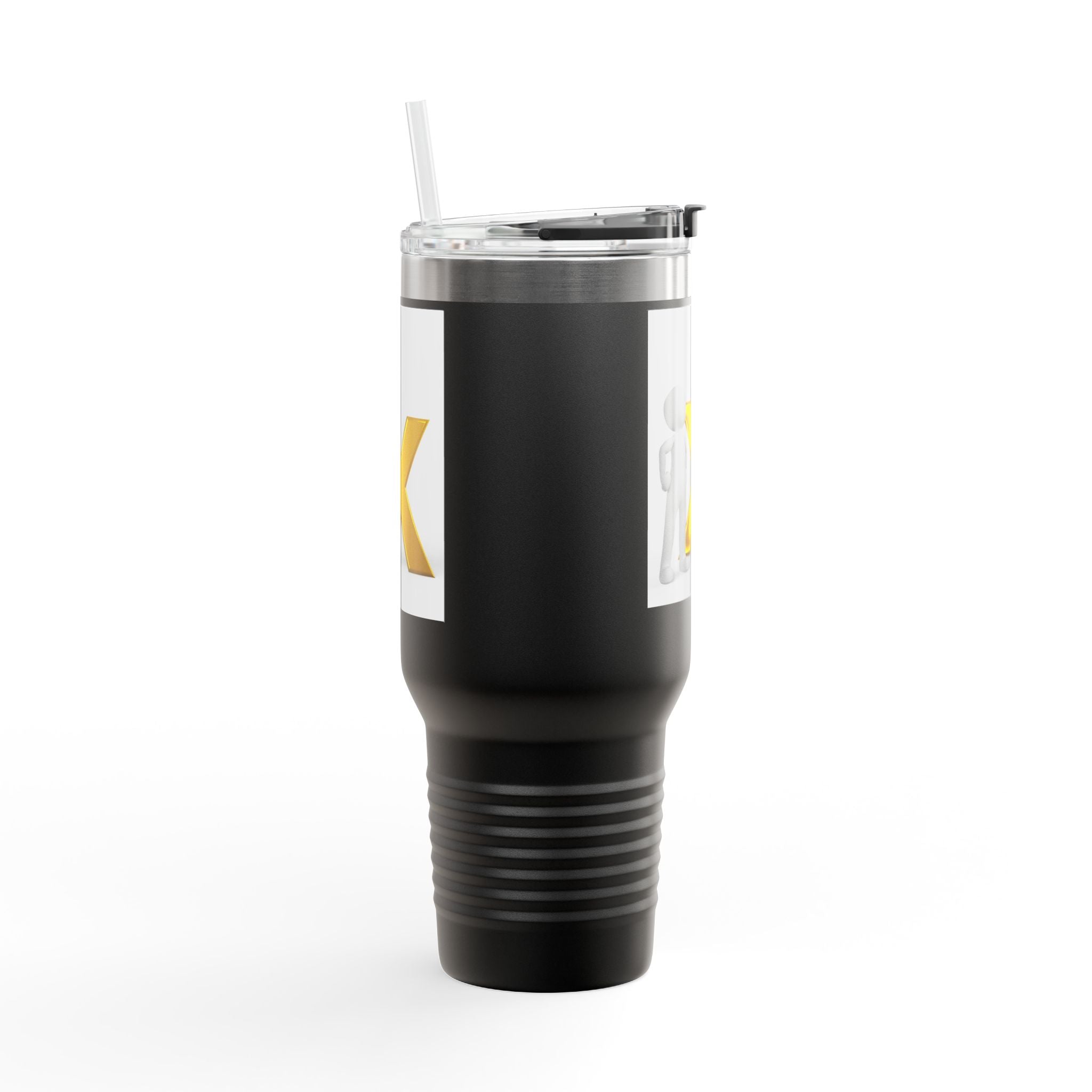 Mug de voyage isotherme 40 oz, avec bonhomme bâton en 3D et X doré