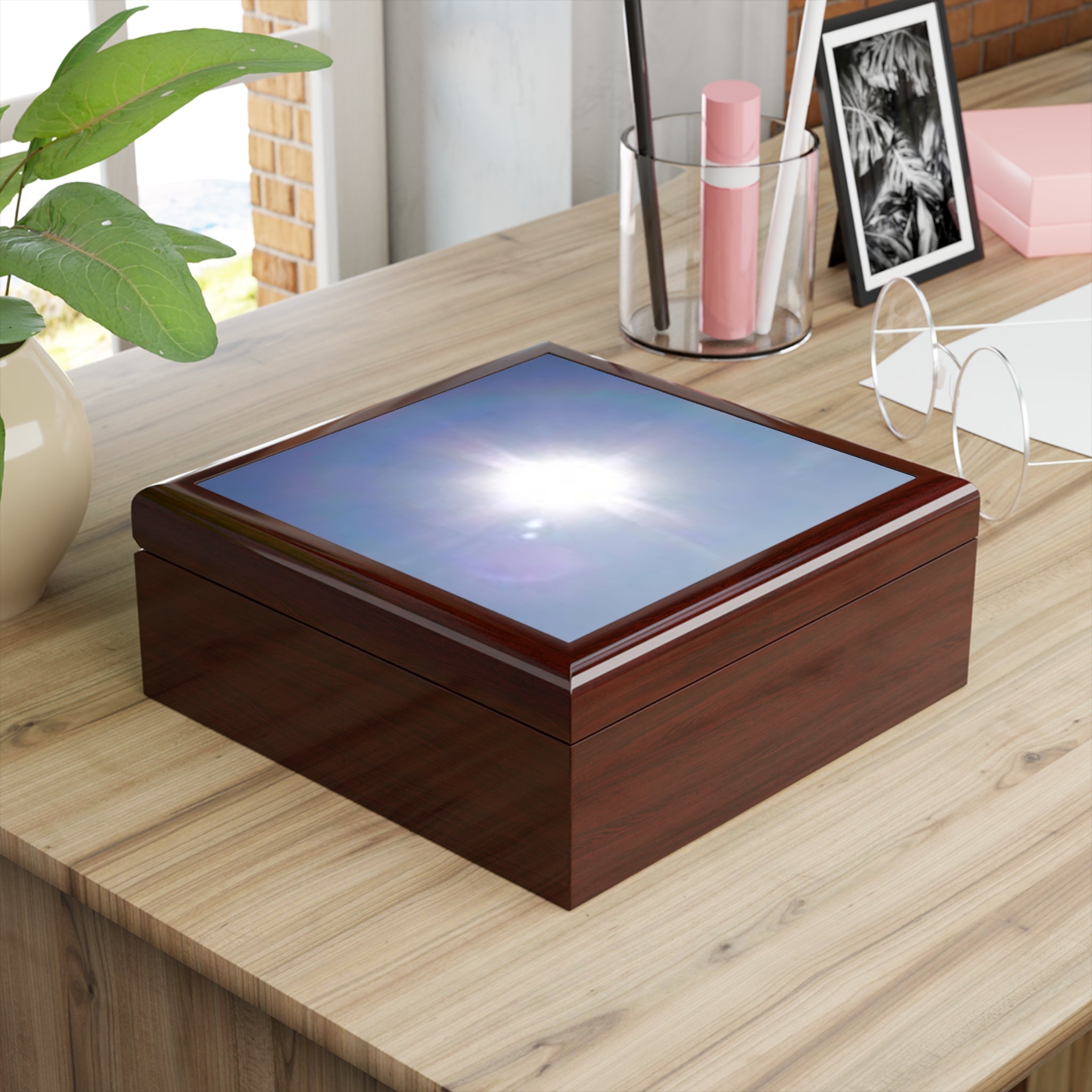 Bright Sun Photo Jewelry Box | Sky Sunburst Trinket Keepsake Box