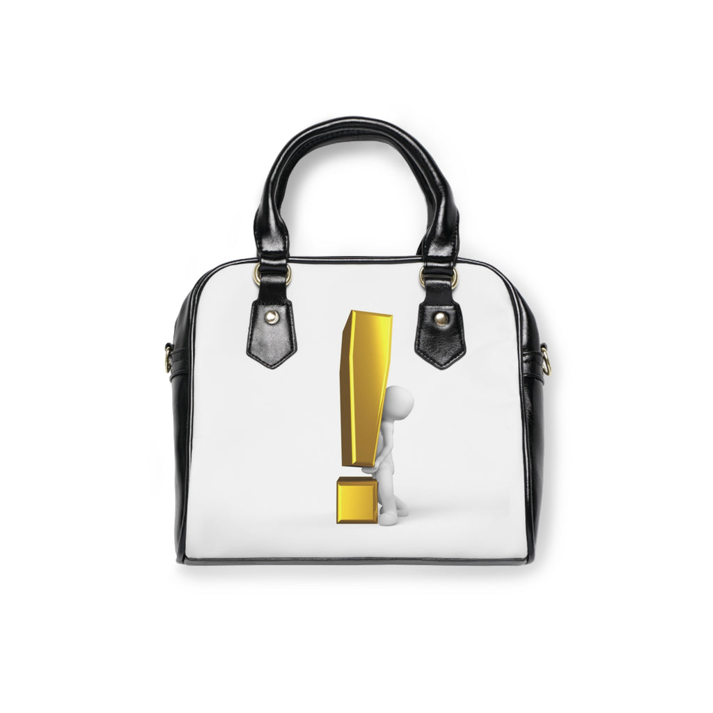 3D Exclamation Mark Figure Shoulder Handbag | White Background