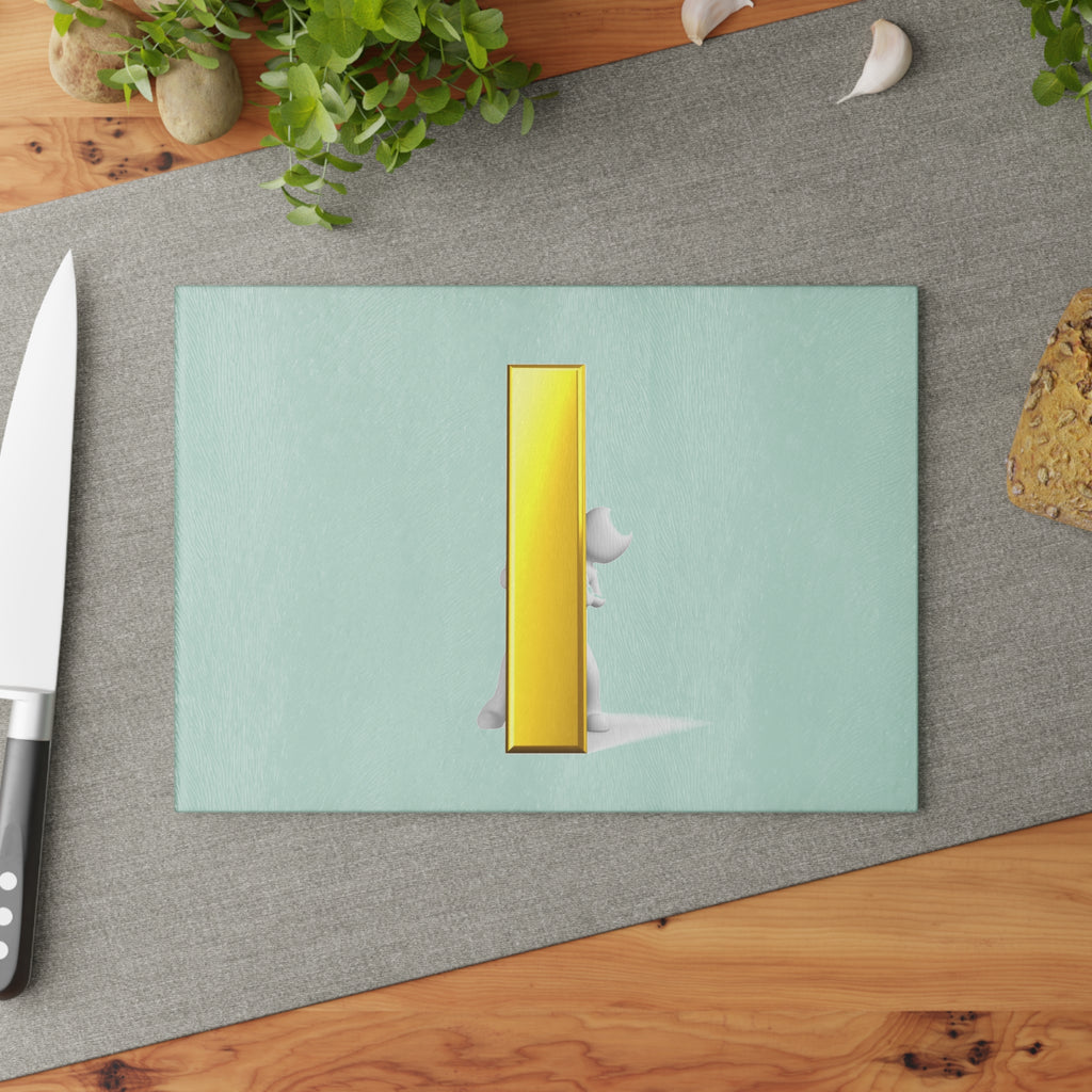 Yellow Letter I Illustration Glass Cutting Board | Minimal Alphabet Kitchen Decor