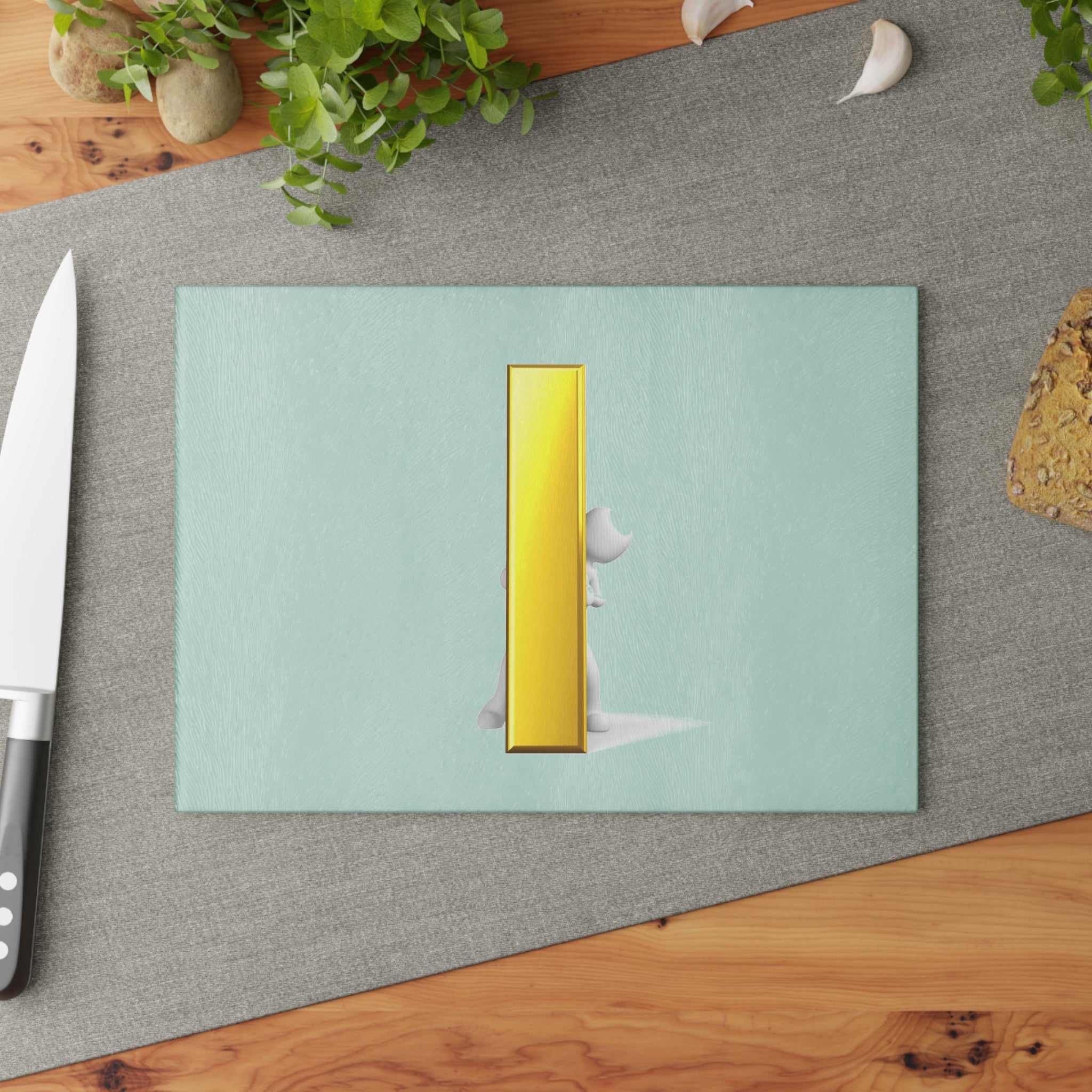 Yellow Letter I Illustration Glass Cutting Board | Minimal Alphabet Kitchen Decor