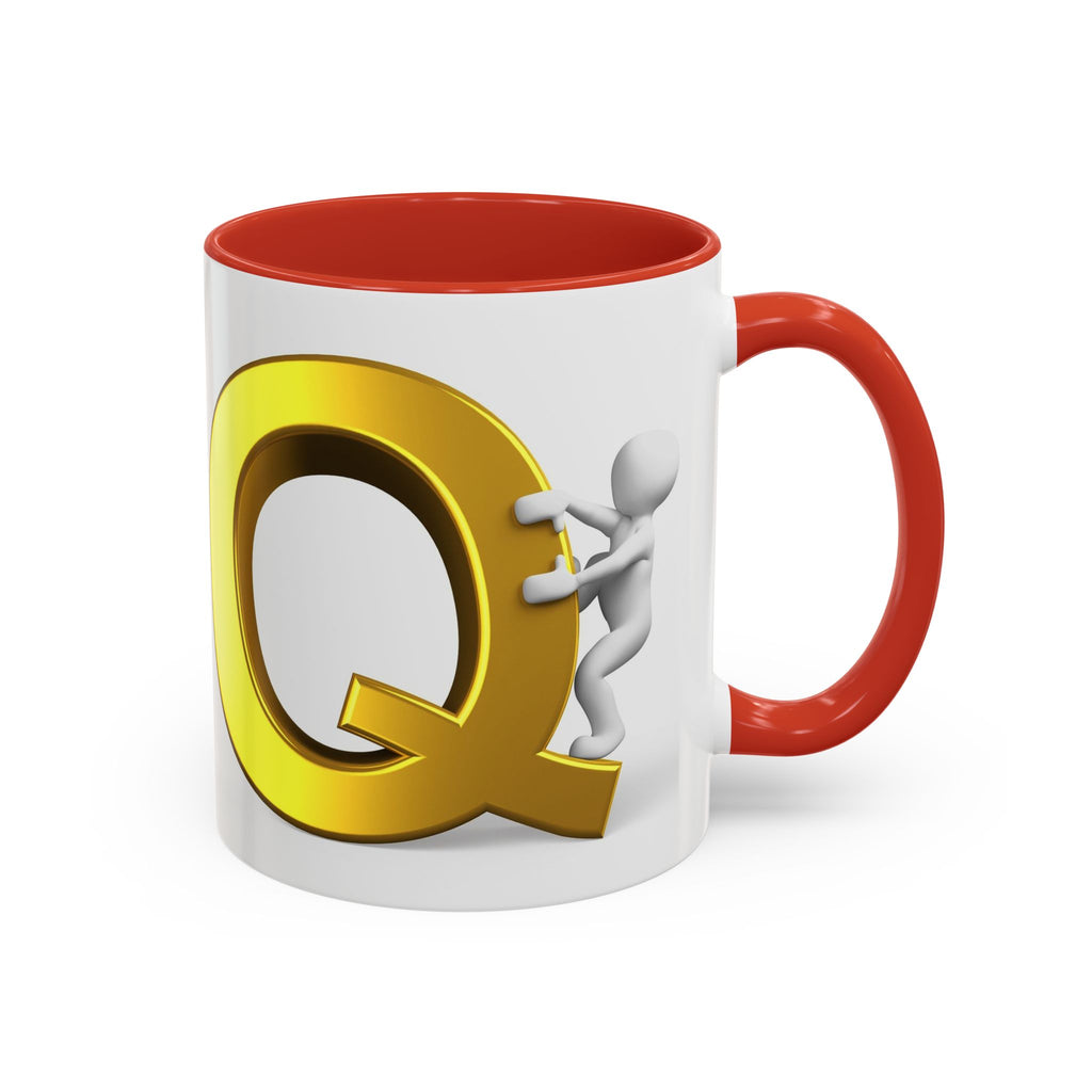 3D Gold Letter Q with Climbing Figure Mug | Accent Coffee Mug 11oz 15oz
