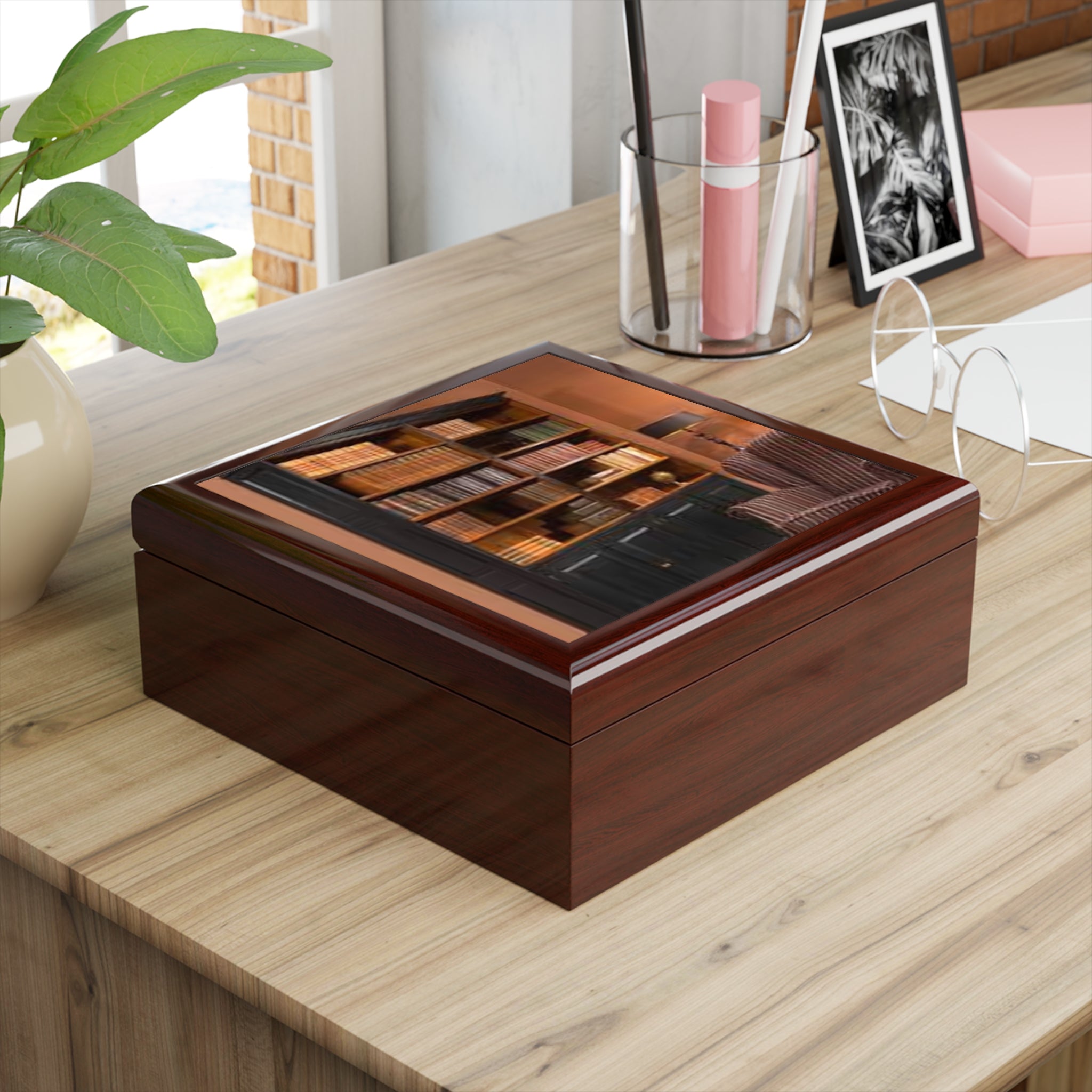 Vintage Library Bookshelf Jewelry Box | Book Lover Keepsake Box
