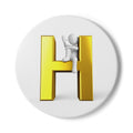 3D Stick Figure Climbing Gold Letter H Ceramic Coaster | Personalized Monogram Home Decor