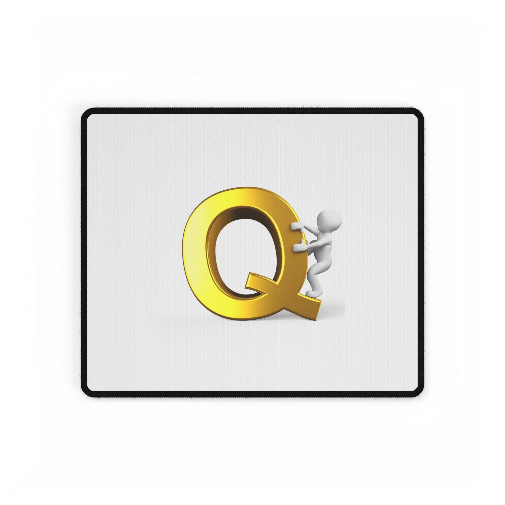Gold Letter Q with Climbing Figure Desk Mat | Large Mousepad