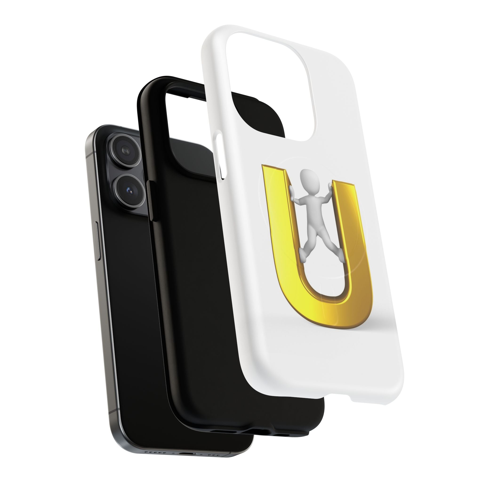 3D Gold U Letter with Stick Figure phone case | Tough Magnetic Case