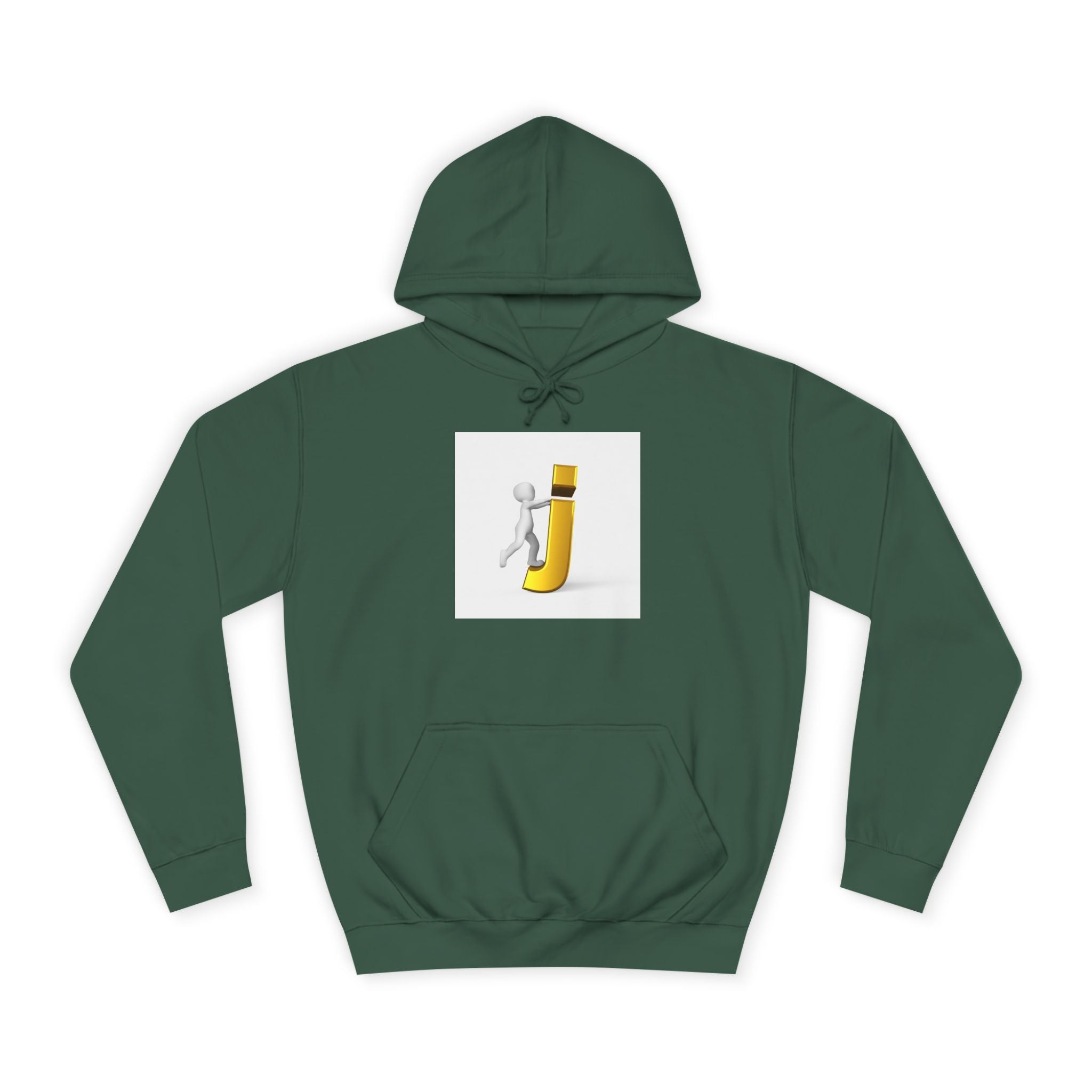 Sweat à capuche en 3D avec figurine bâton sur la lettre J en or | Monogramme initial lettre J