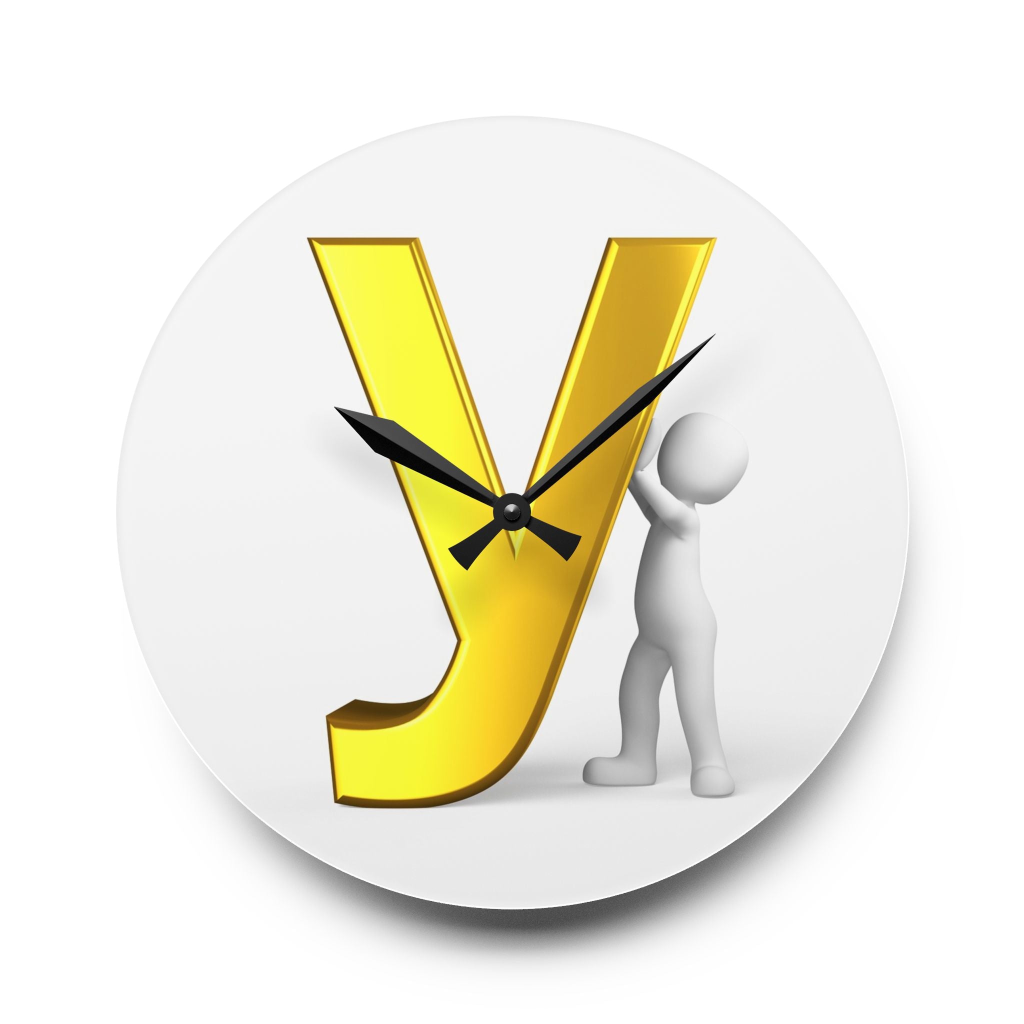 Horloge murale avec lettre Y dorée en 3D | Décoration d'intérieur initiale alphabet