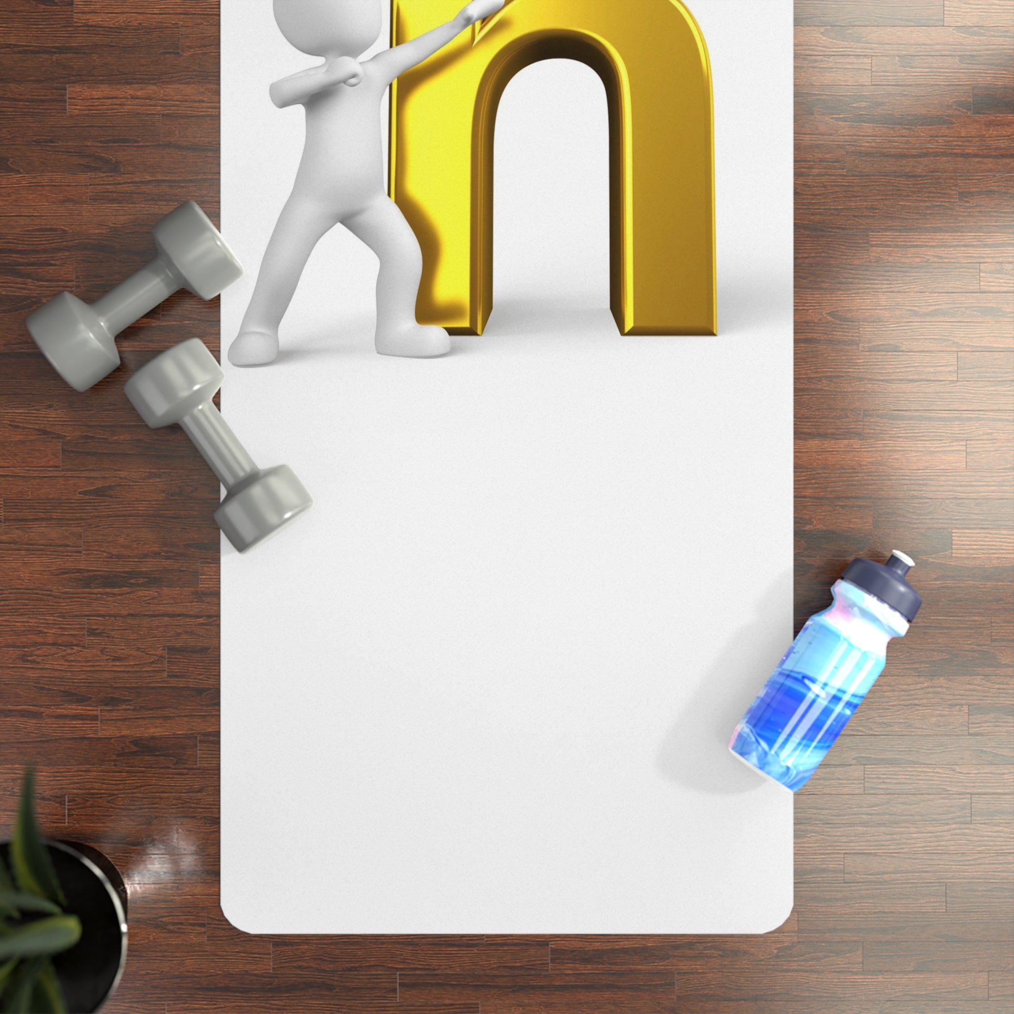 3D Figure With Gold Letter H Rubber Yoga Mat | Monogram Initial Fitness Mat