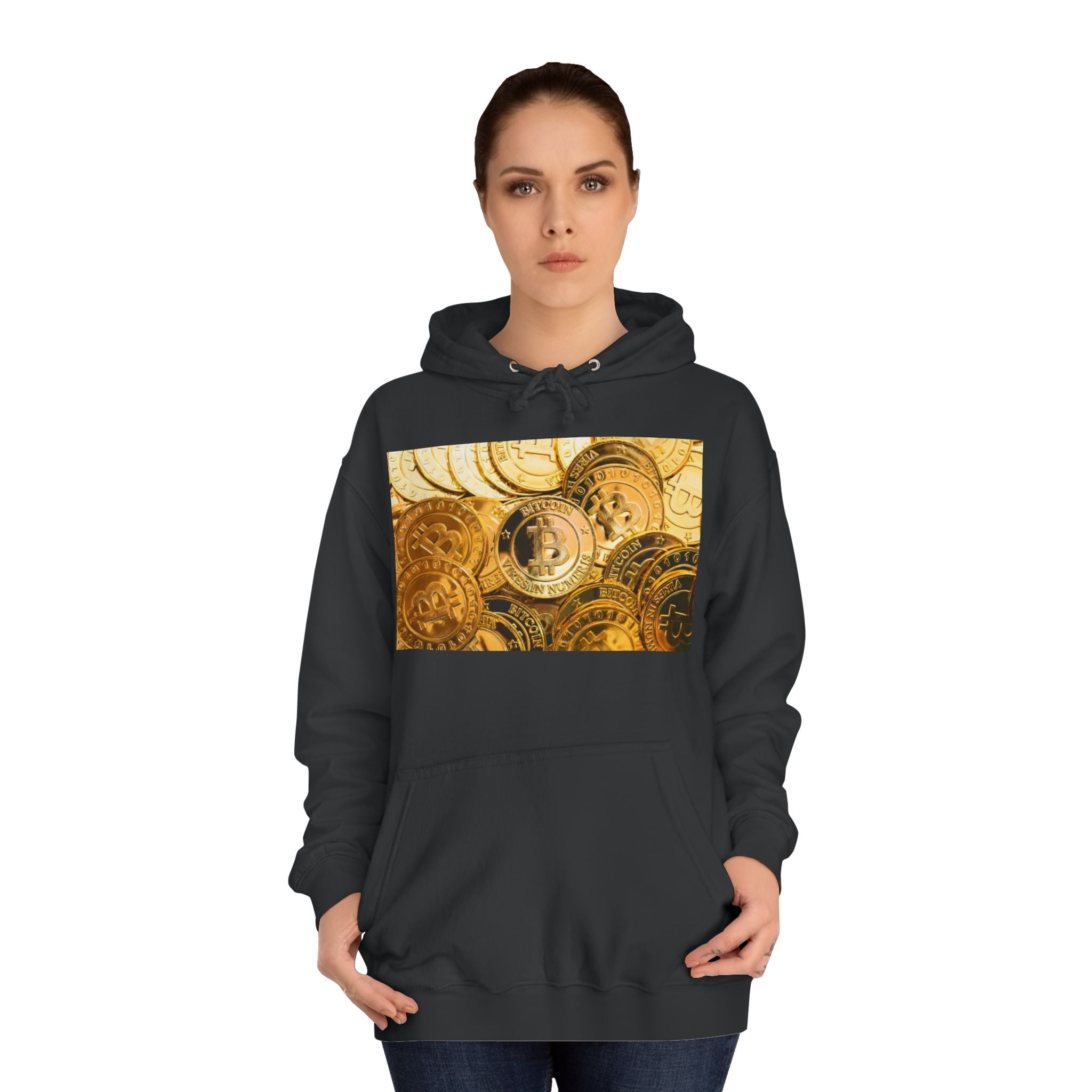 Golden Bitcoin Coins Hoodie | Crypto Cryptocurrency Crypto Art, Digital Currency Apparel