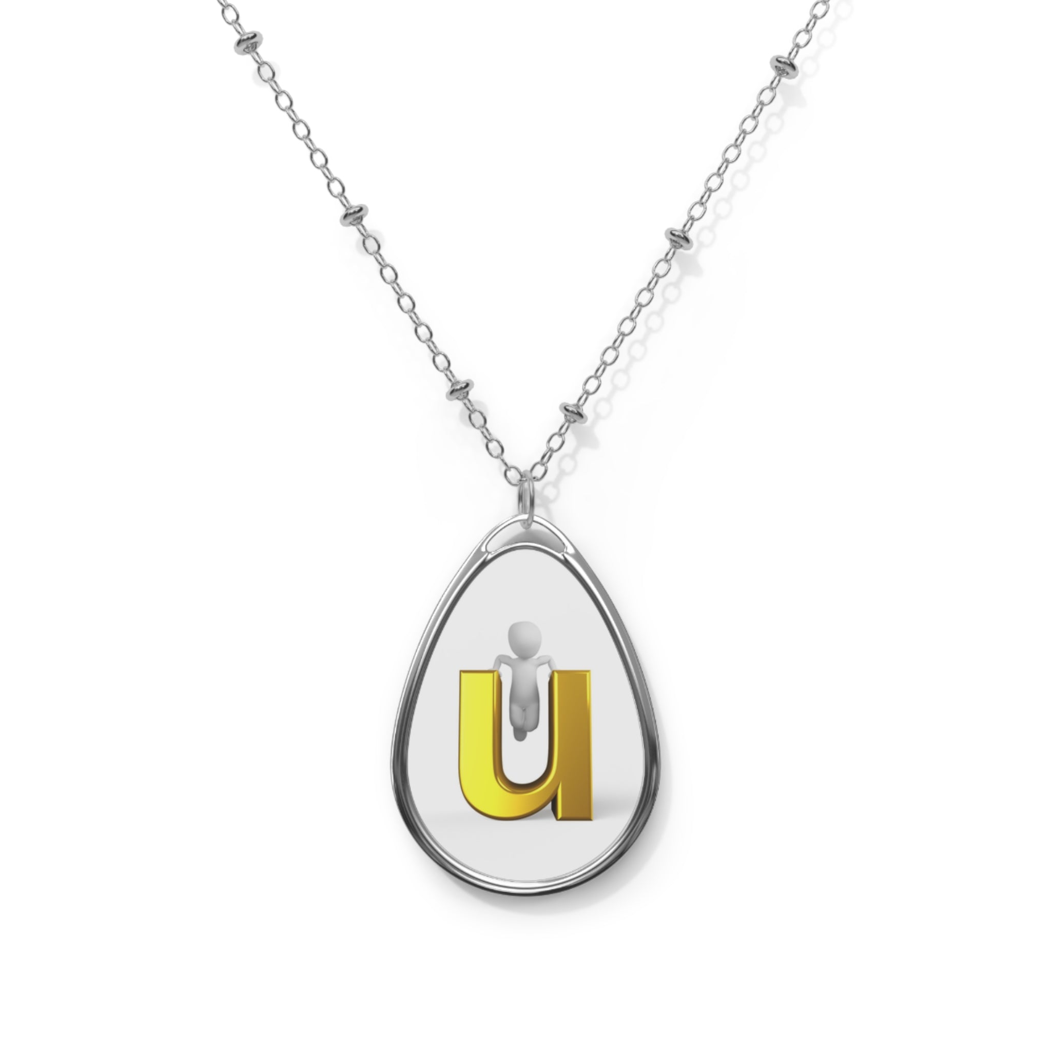 Personalized Oval Pendant Necklace — Yellow 'u' Initial Charm