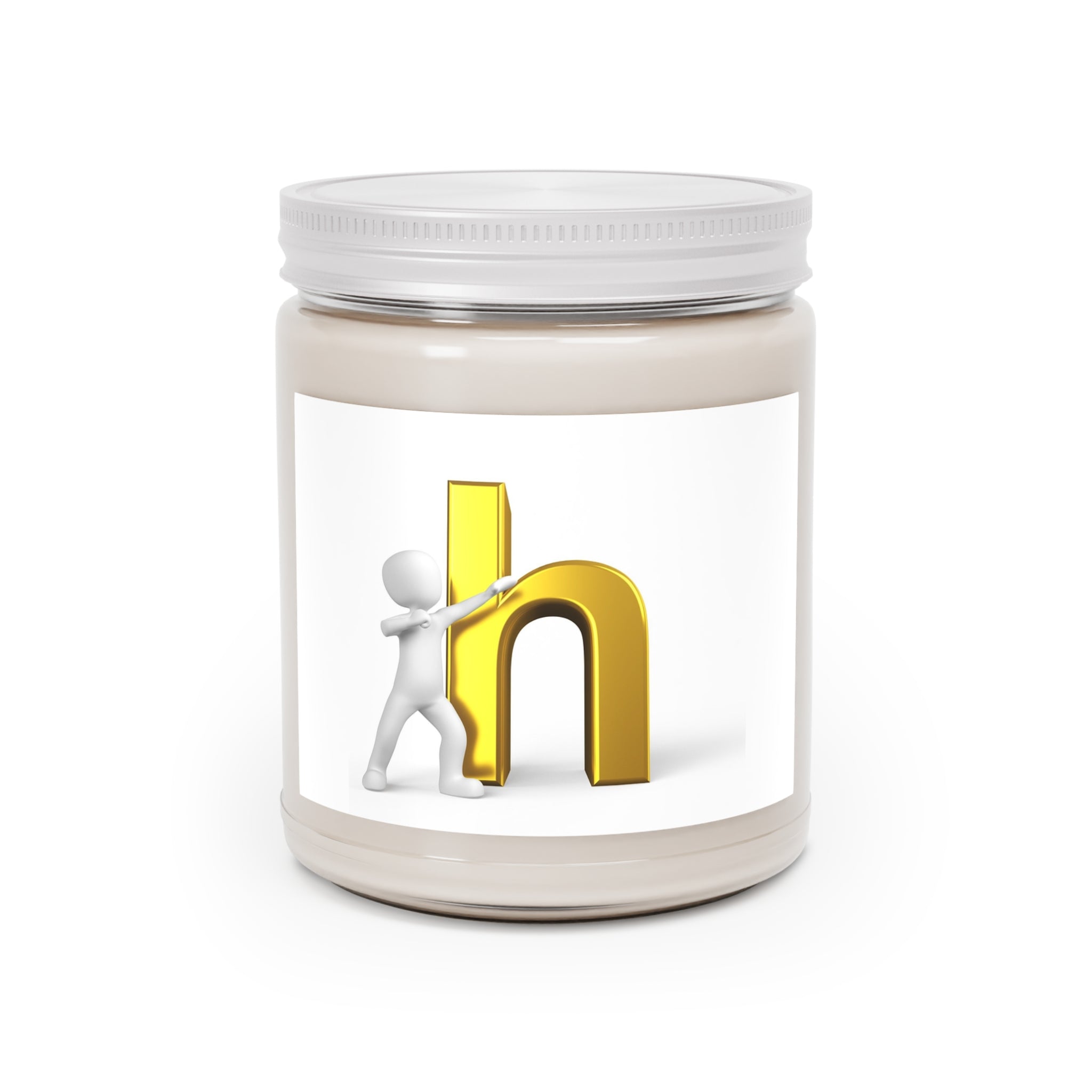 Bougie illustrée lettre H dorée, bougie de soja 9oz | Couvercle blanc