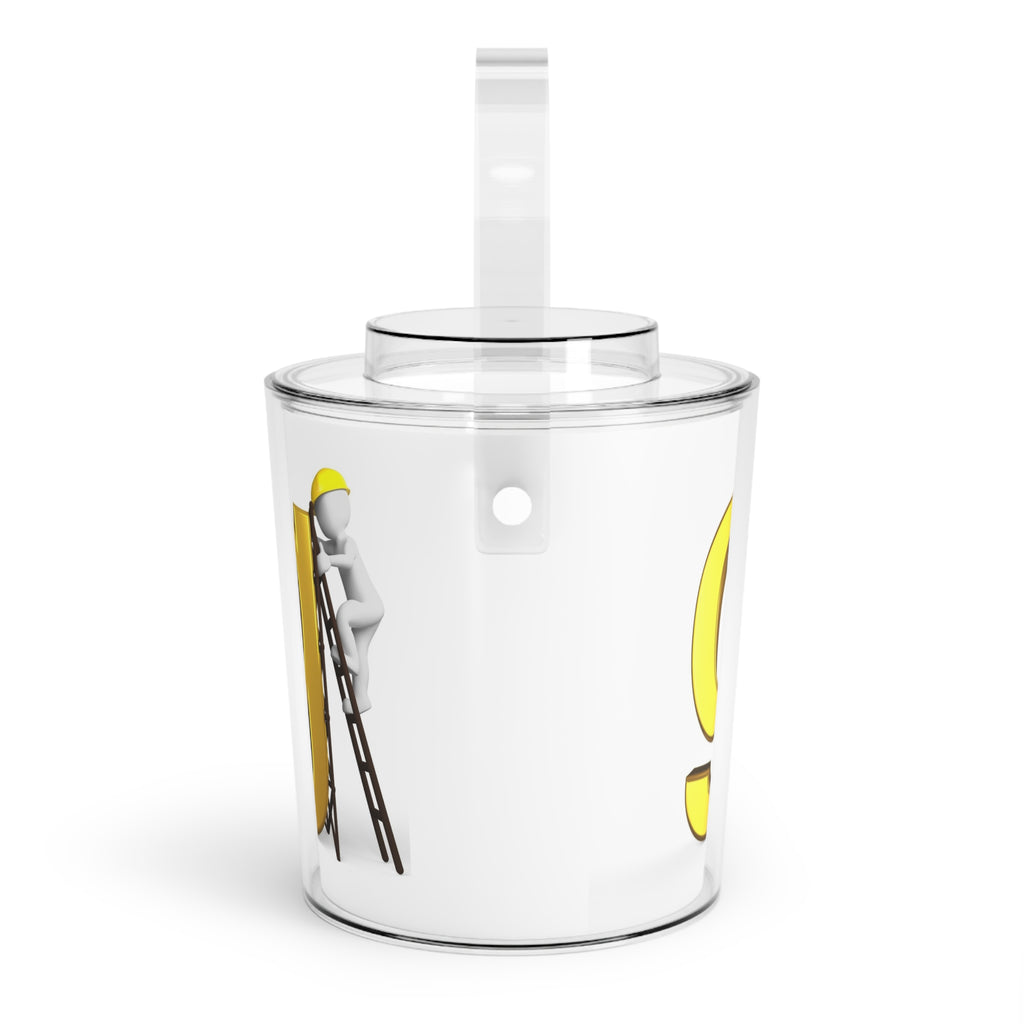 Gold Letter G with Worker Illustration Ice Bucket | Clear Acrylic Ice Bucket with Handle