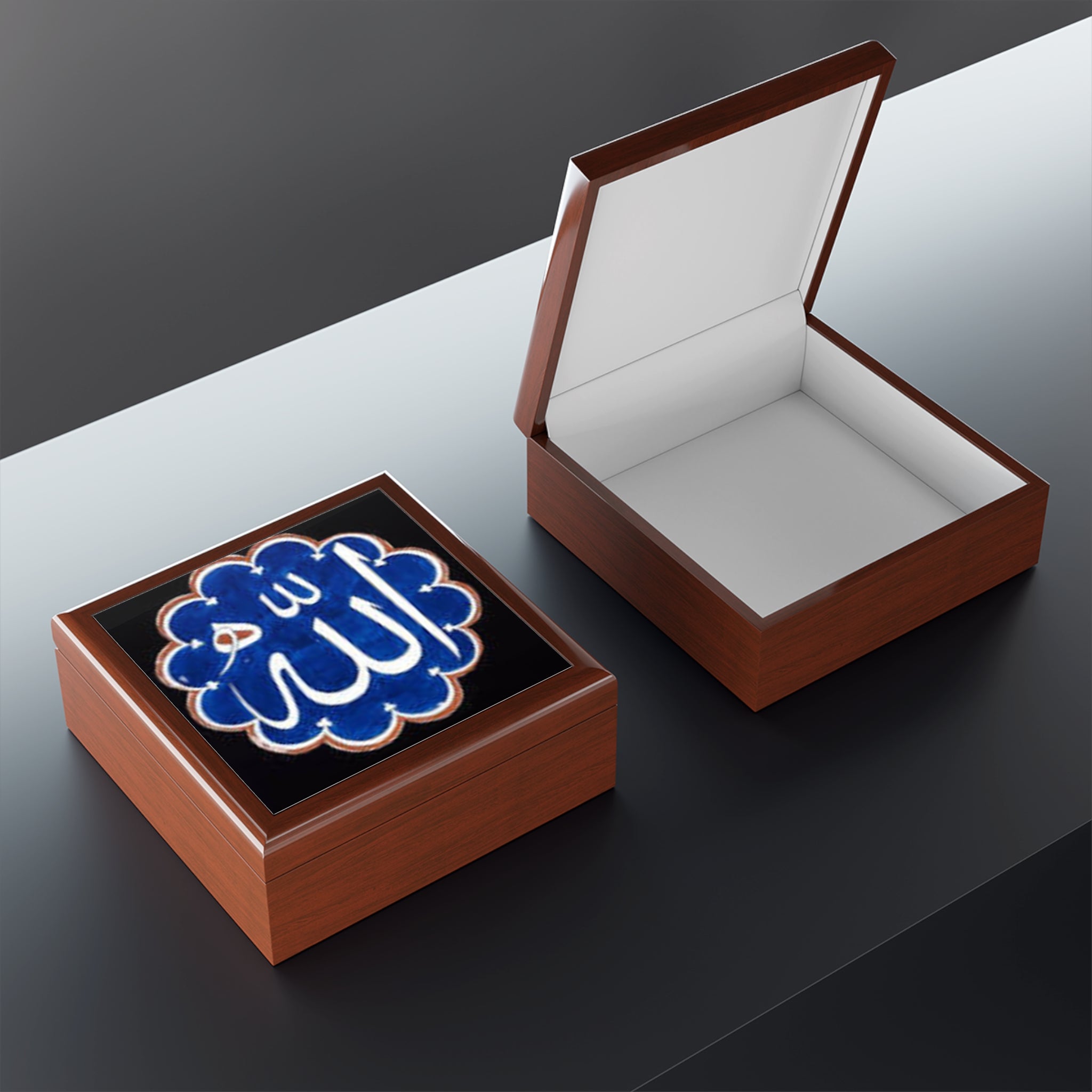 Allah Calligraphy Jewelry Box | Islamic Arabic Script Trinket Case