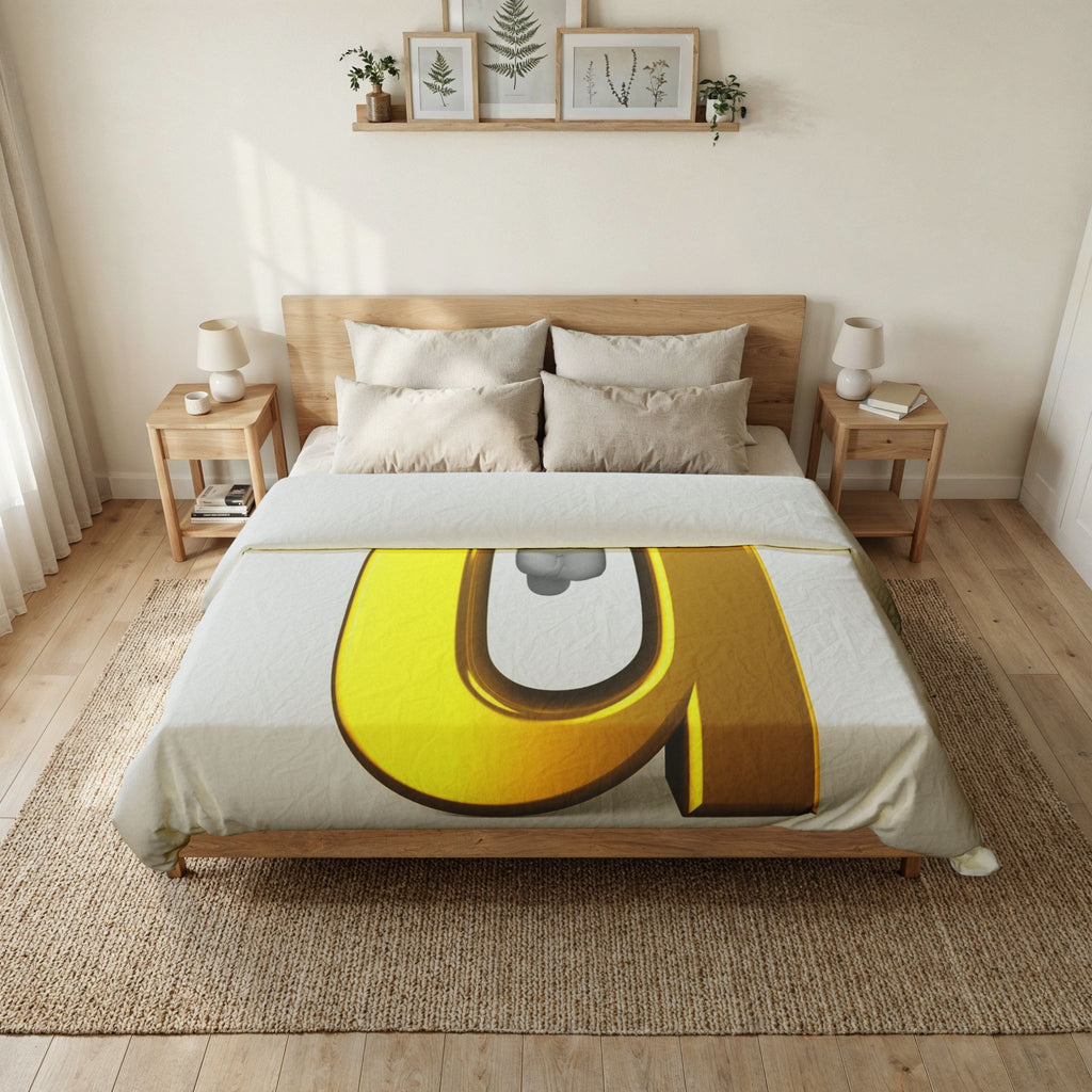 Gold Letter U with 3D Figure Duvet Cover | Monogram Initial Bedding