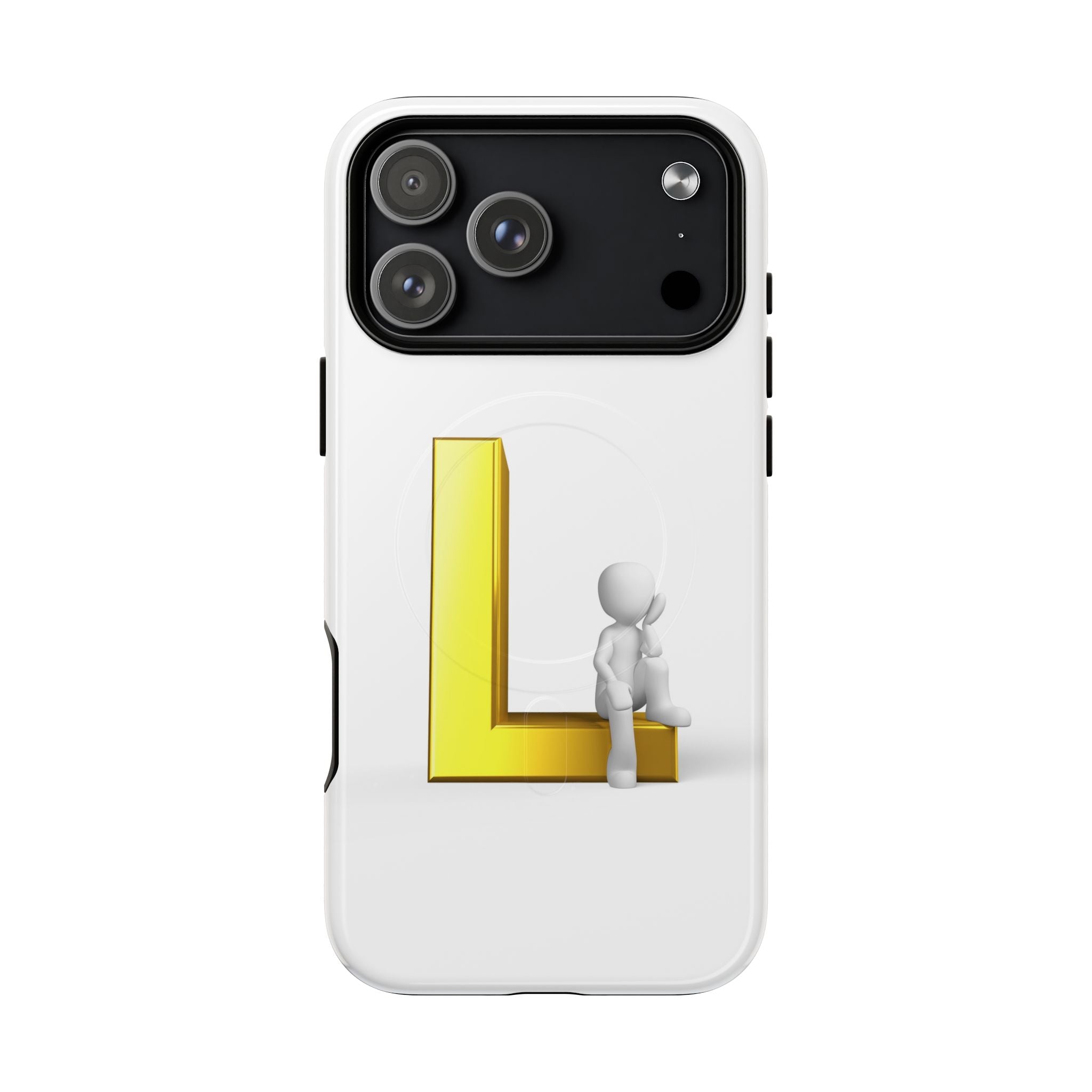 Yellow 3D Letter L with Sitting Figure phone case | Tough Magnetic Case